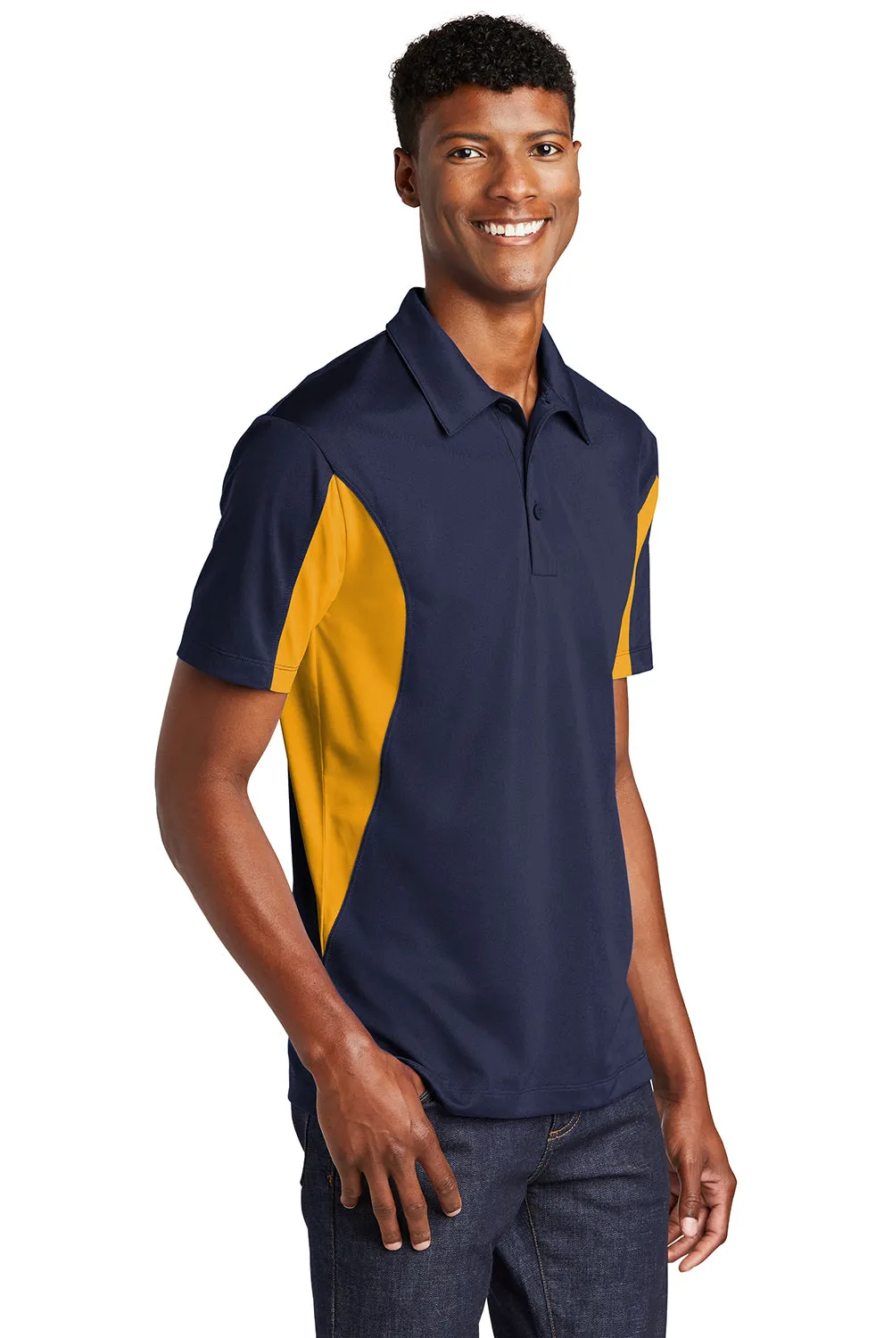 Sport-Tek Mens Sport-Wick Moisture Wicking Short Sleeve Polo Shirt - True Navy Blue/Gold