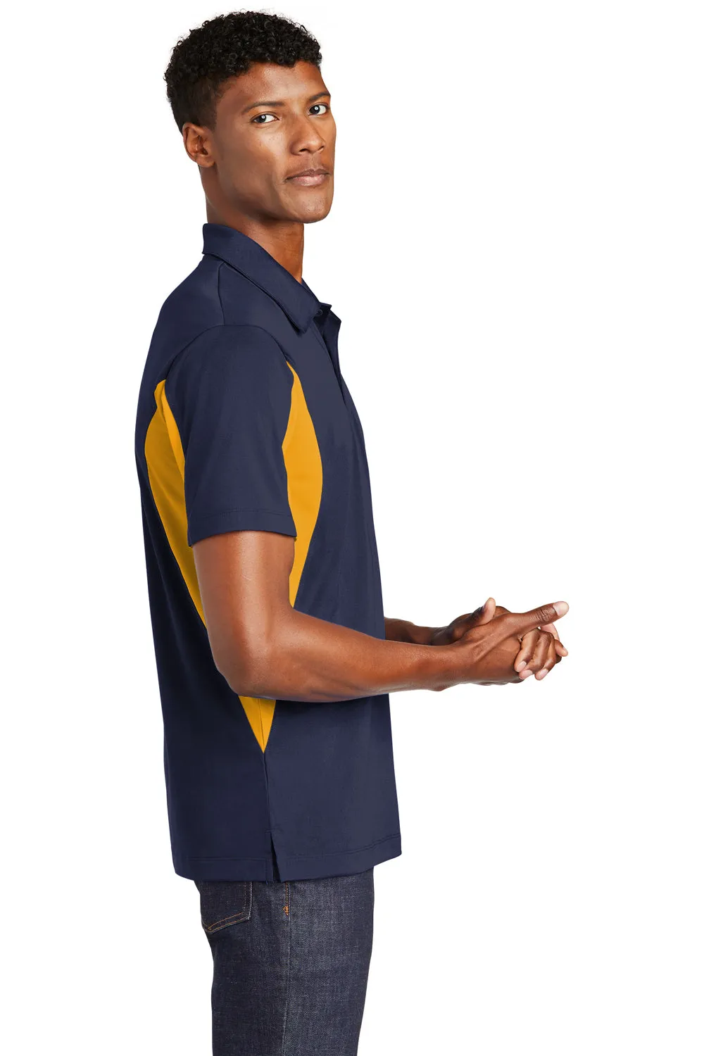 Sport-Tek Mens Sport-Wick Moisture Wicking Short Sleeve Polo Shirt - True Navy Blue/Gold