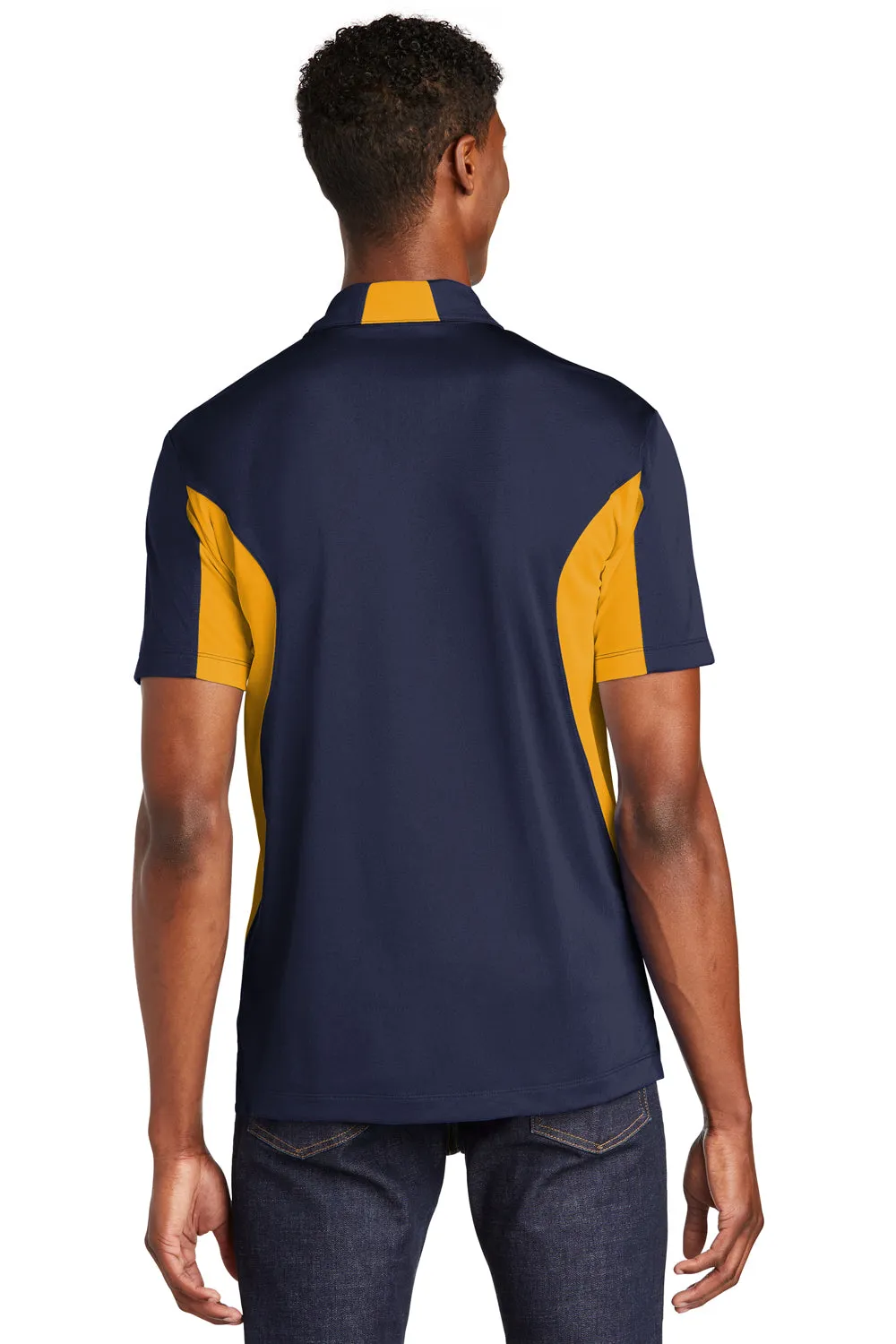 Sport-Tek Mens Sport-Wick Moisture Wicking Short Sleeve Polo Shirt - True Navy Blue/Gold