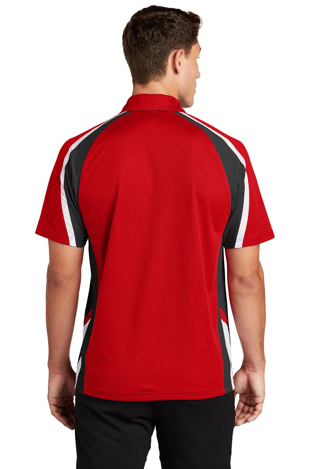 Sport-Tek Mens Sport-Wick Moisture Wicking Short Sleeve Polo Shirt - True Red/Black/White