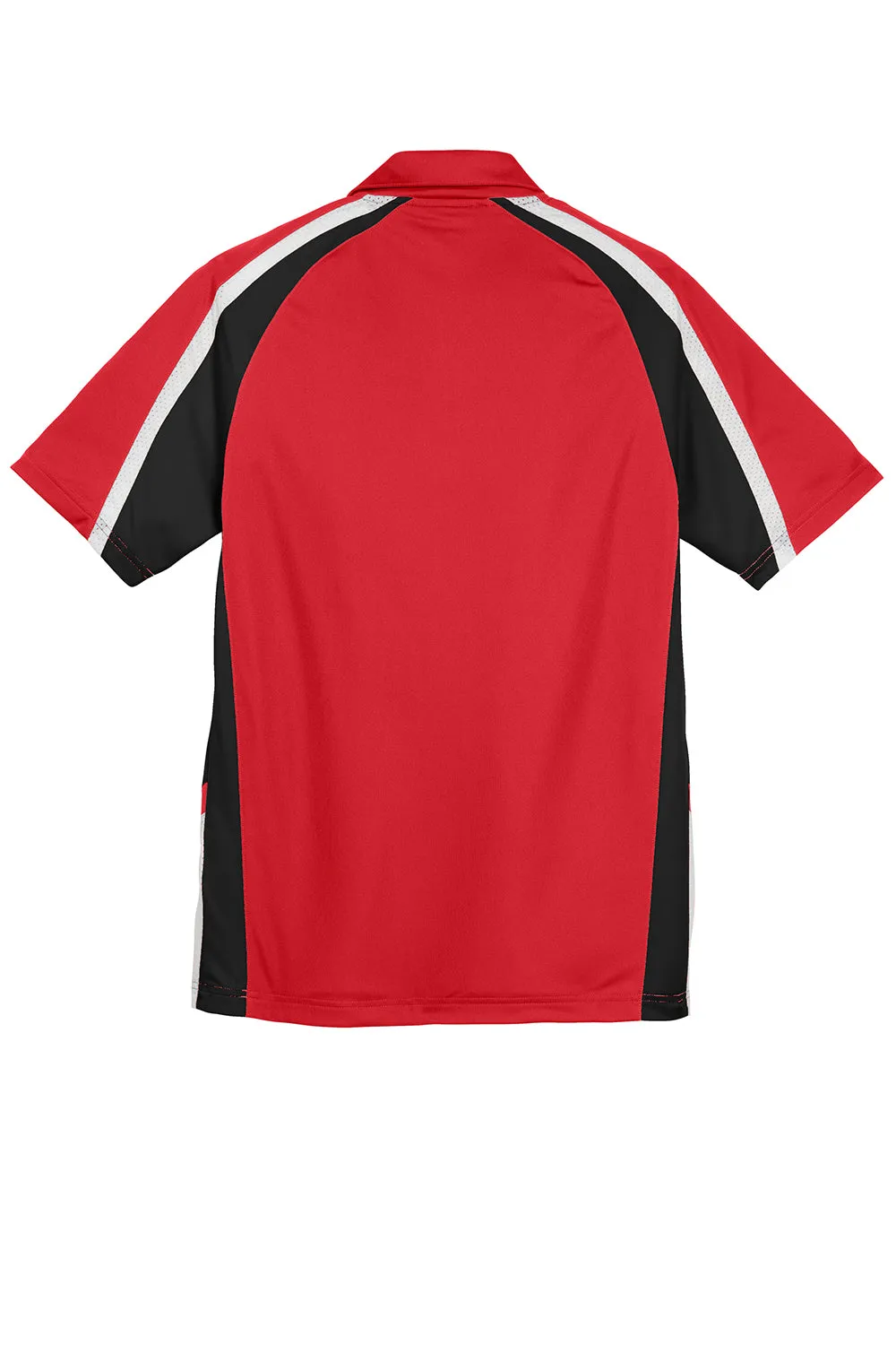 Sport-Tek Mens Sport-Wick Moisture Wicking Short Sleeve Polo Shirt - True Red/Black/White