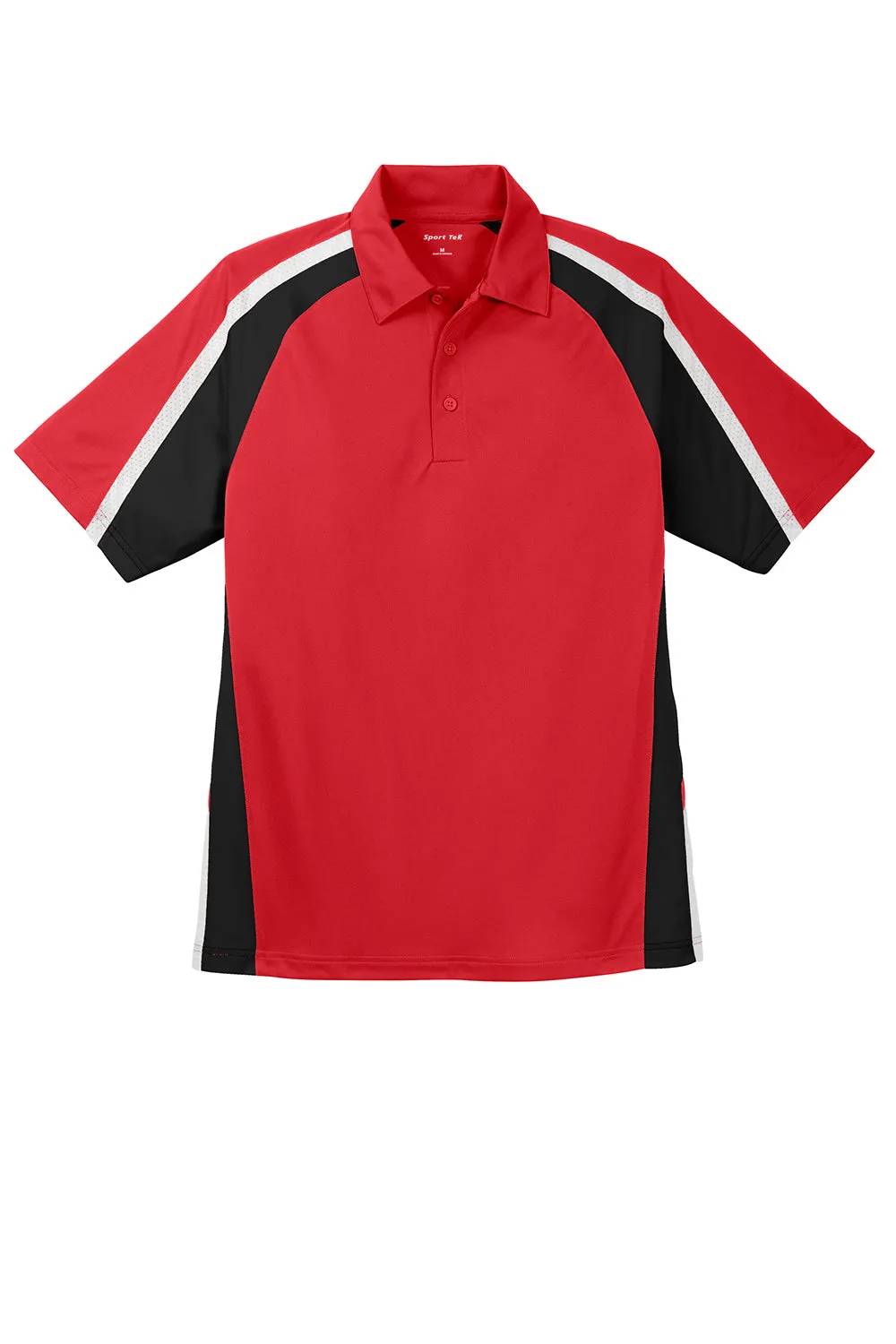 Sport-Tek Mens Sport-Wick Moisture Wicking Short Sleeve Polo Shirt - True Red/Black/White