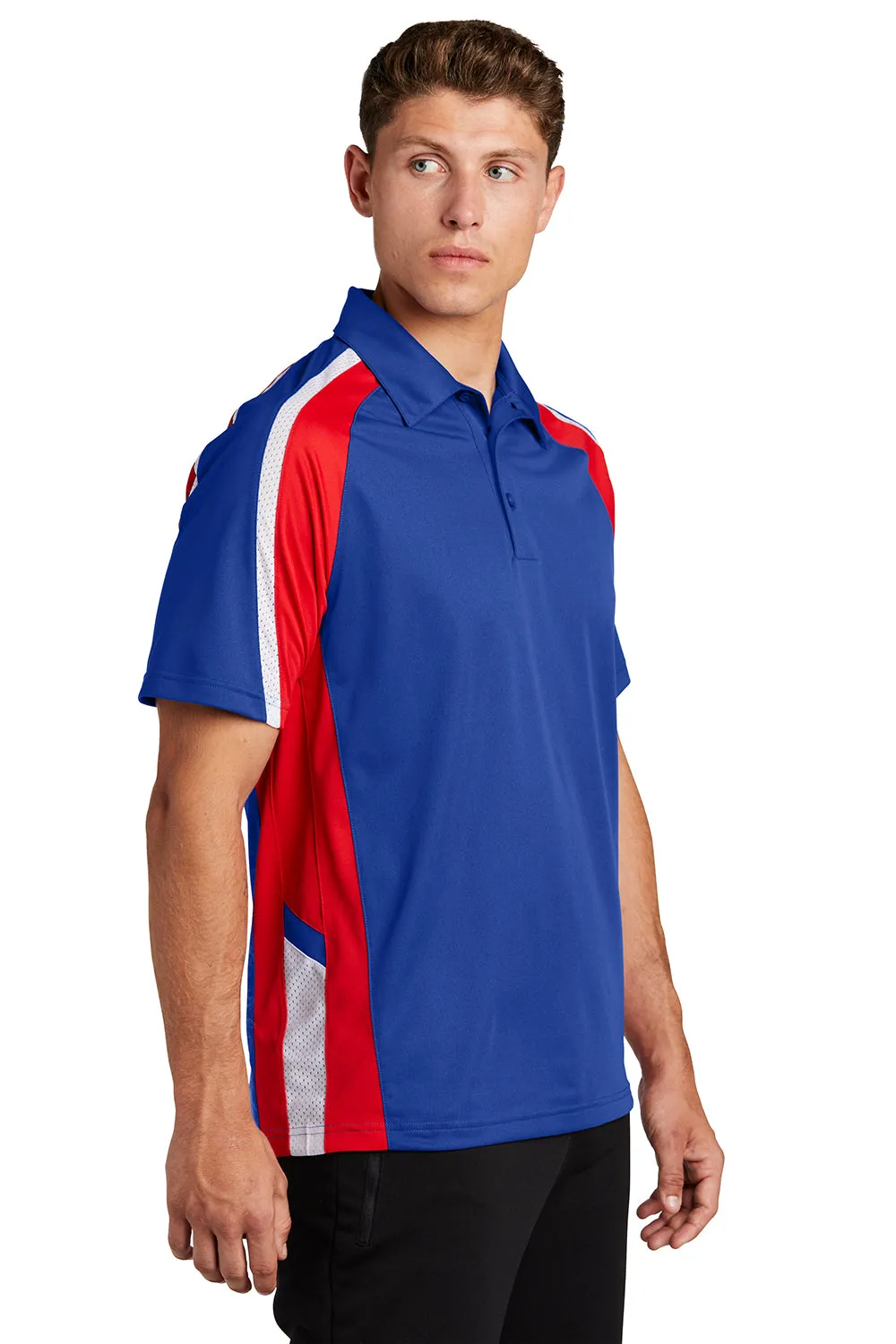 Sport-Tek Mens Sport-Wick Moisture Wicking Short Sleeve Polo Shirt - True Royal Blue/True Red/White