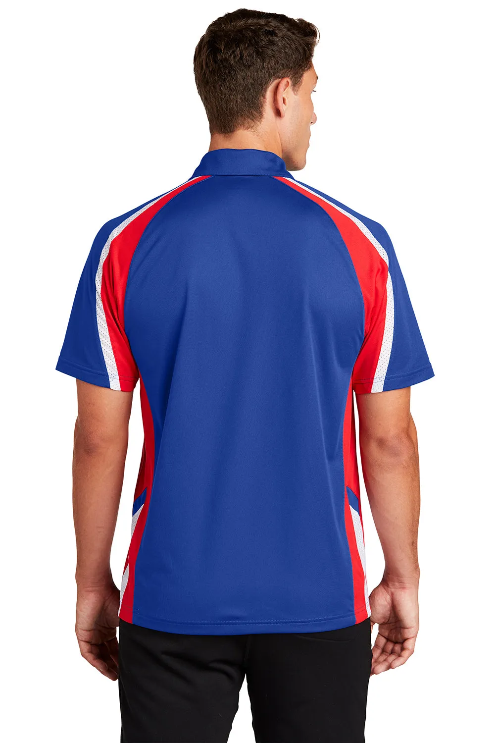 Sport-Tek Mens Sport-Wick Moisture Wicking Short Sleeve Polo Shirt - True Royal Blue/True Red/White