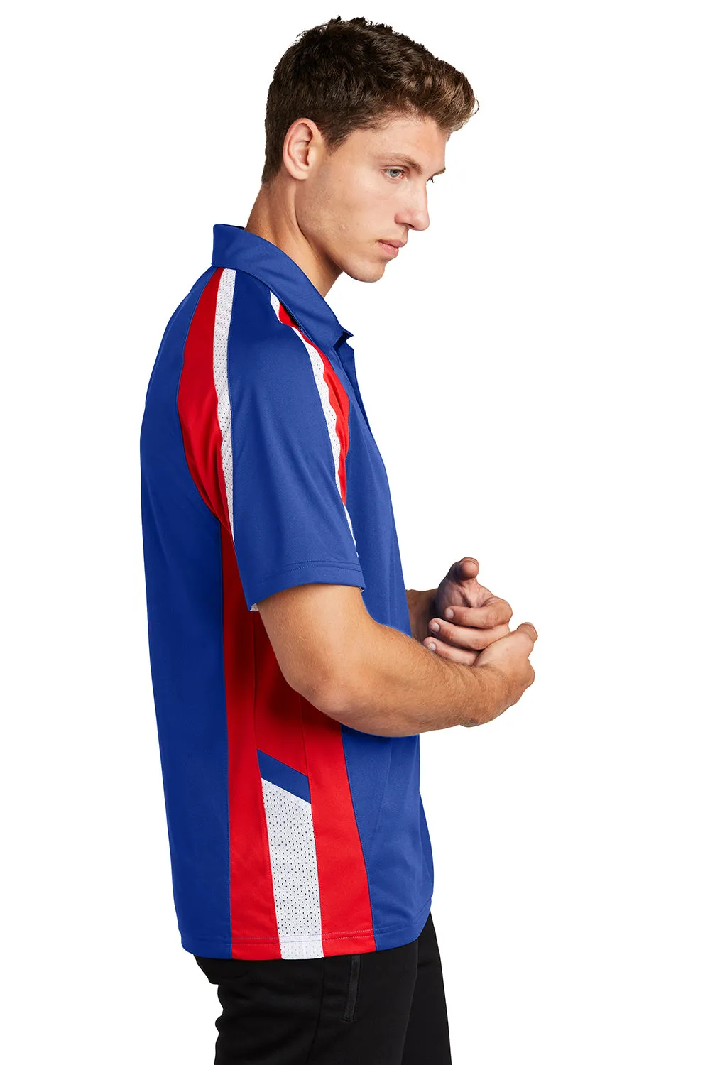 Sport-Tek Mens Sport-Wick Moisture Wicking Short Sleeve Polo Shirt - True Royal Blue/True Red/White
