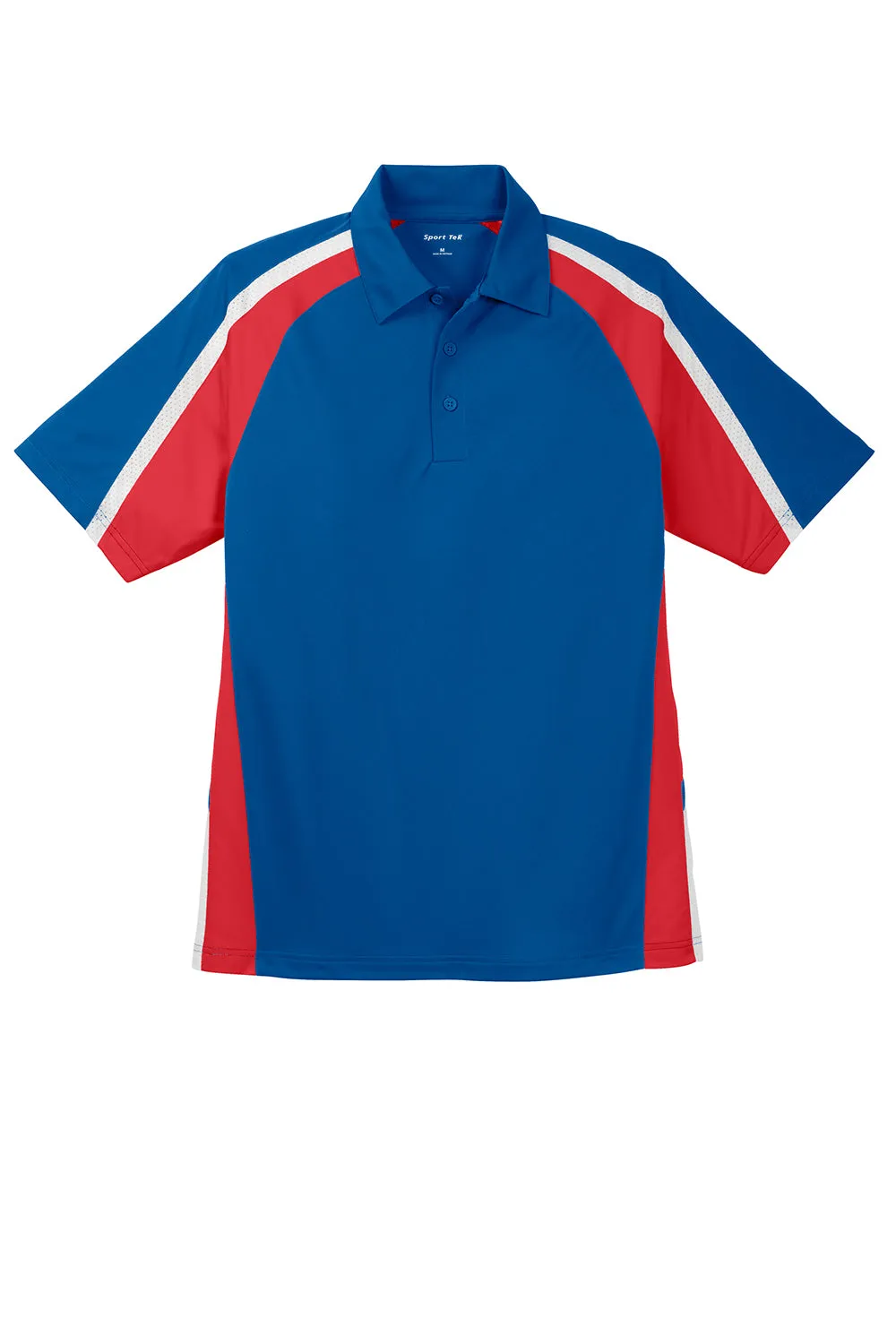 Sport-Tek Mens Sport-Wick Moisture Wicking Short Sleeve Polo Shirt - True Royal Blue/True Red/White