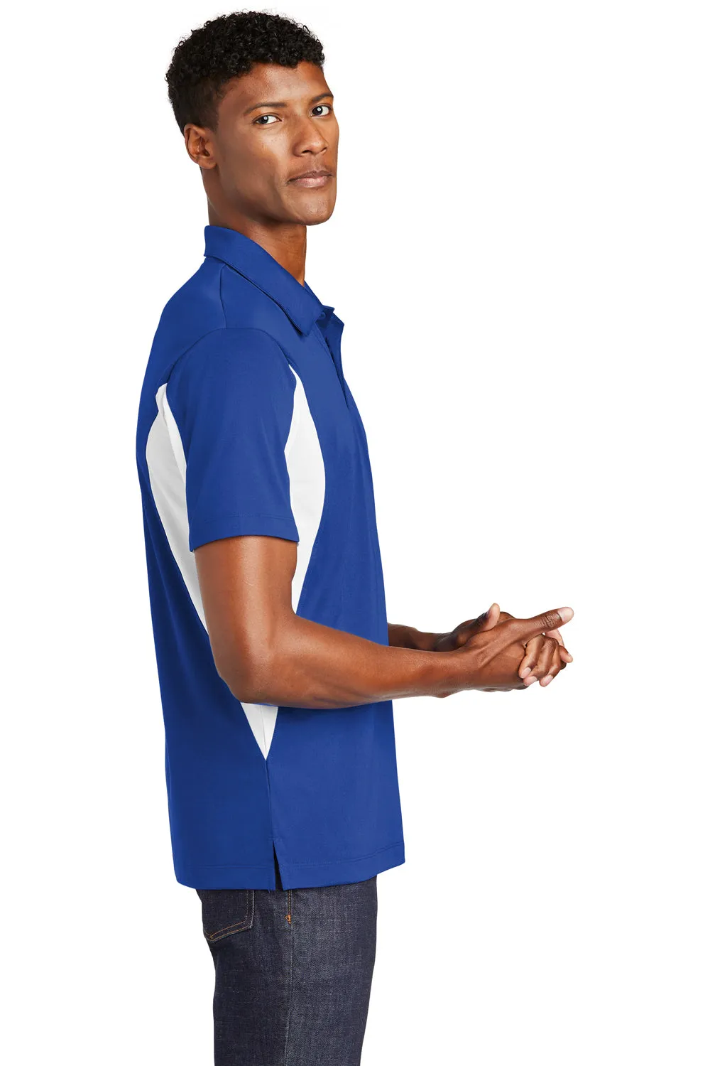 Sport-Tek Mens Sport-Wick Moisture Wicking Short Sleeve Polo Shirt - True Royal Blue/White