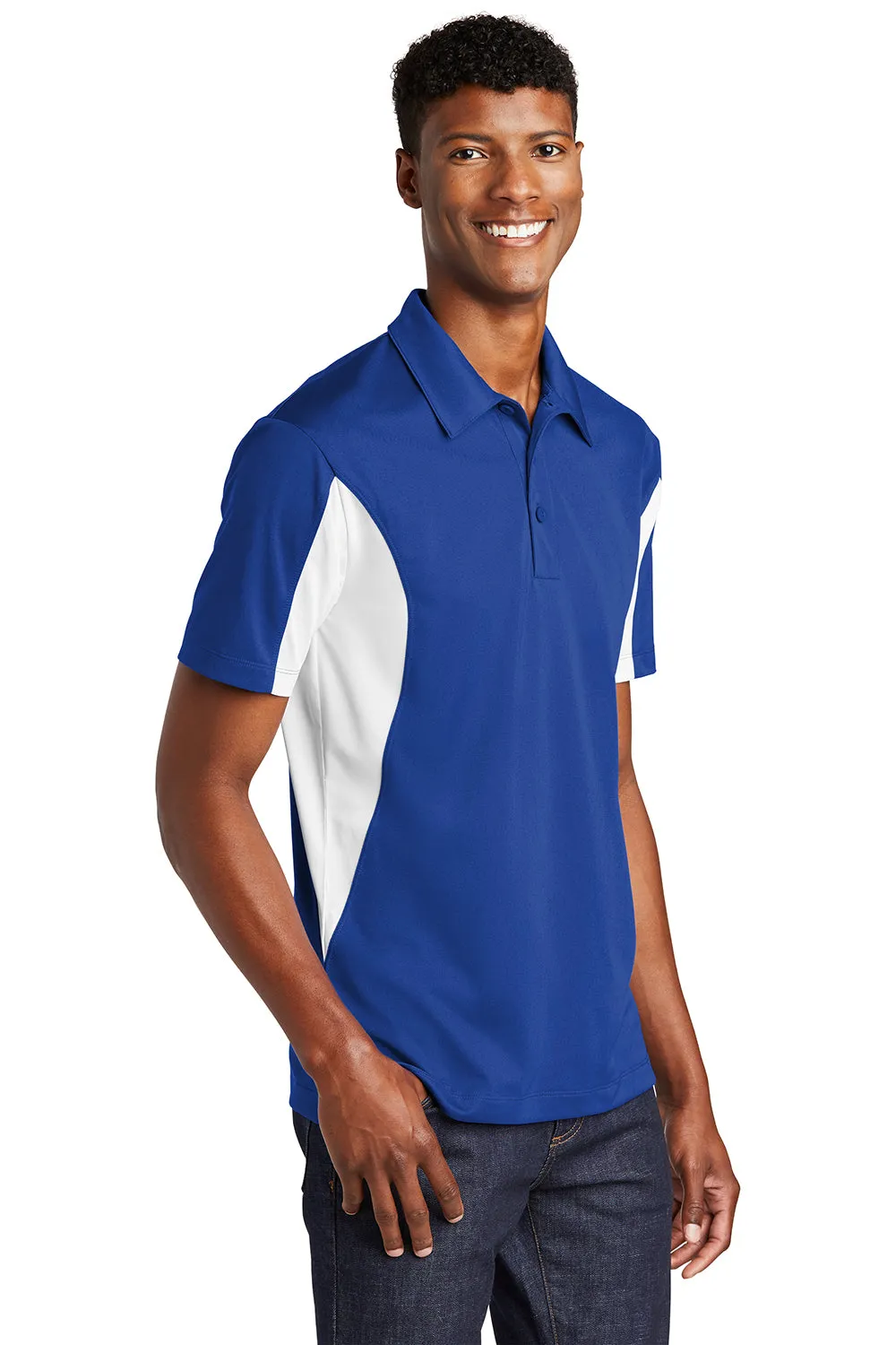 Sport-Tek Mens Sport-Wick Moisture Wicking Short Sleeve Polo Shirt - True Royal Blue/White