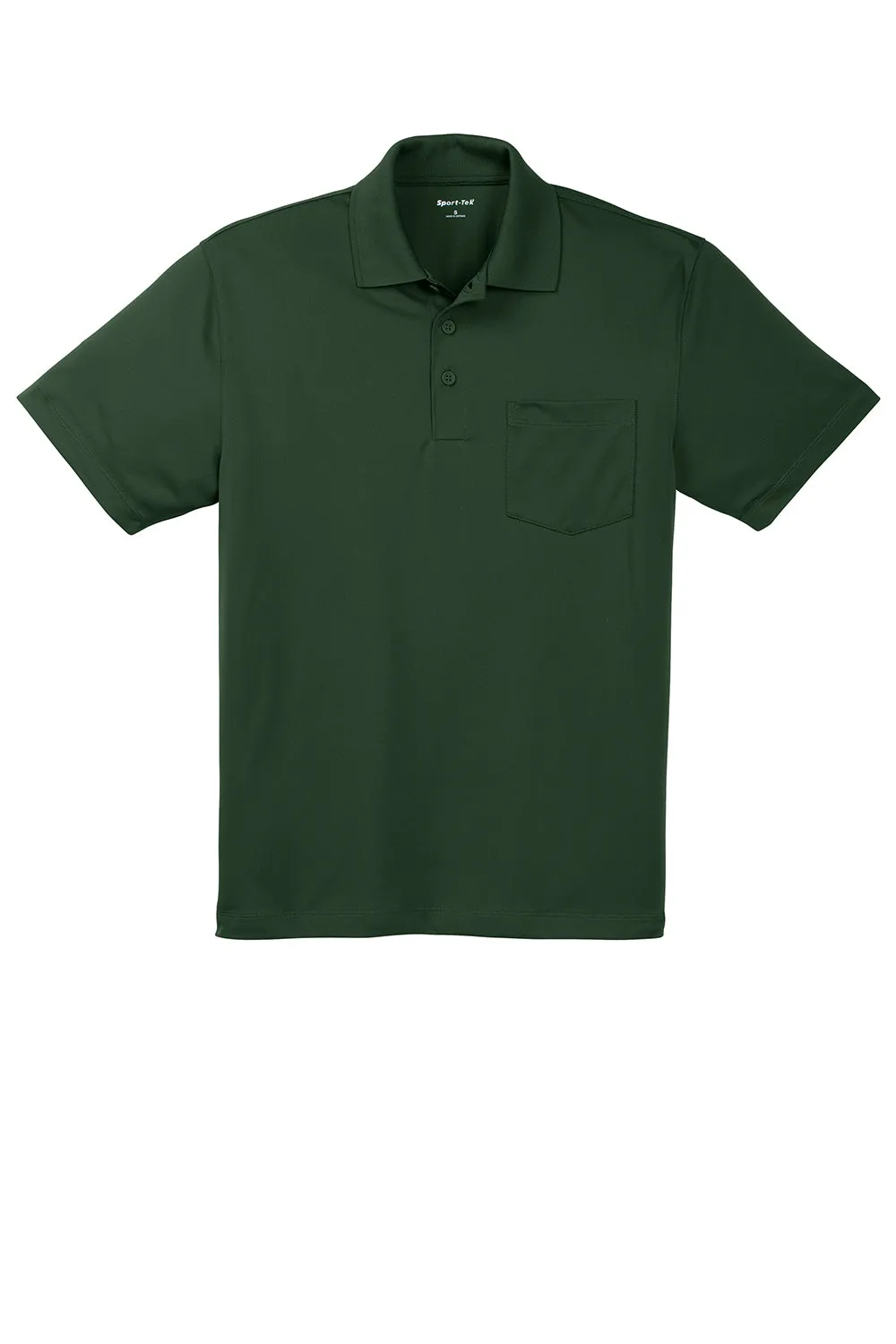 Sport-Tek Mens Sport-Wick Moisture Wicking Short Sleeve Polo Shirt w/ Pocket - Forest Green