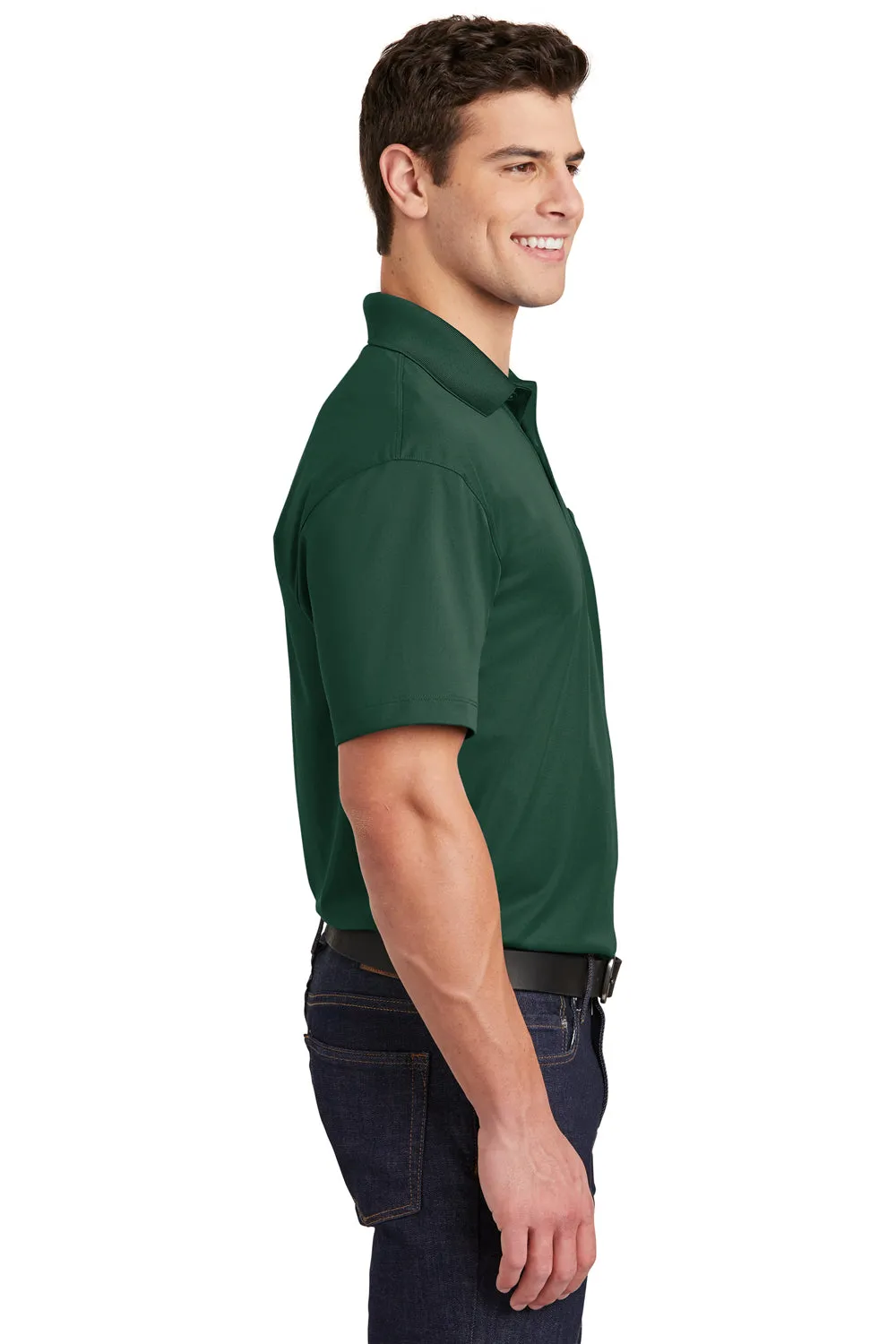 Sport-Tek Mens Sport-Wick Moisture Wicking Short Sleeve Polo Shirt w/ Pocket - Forest Green