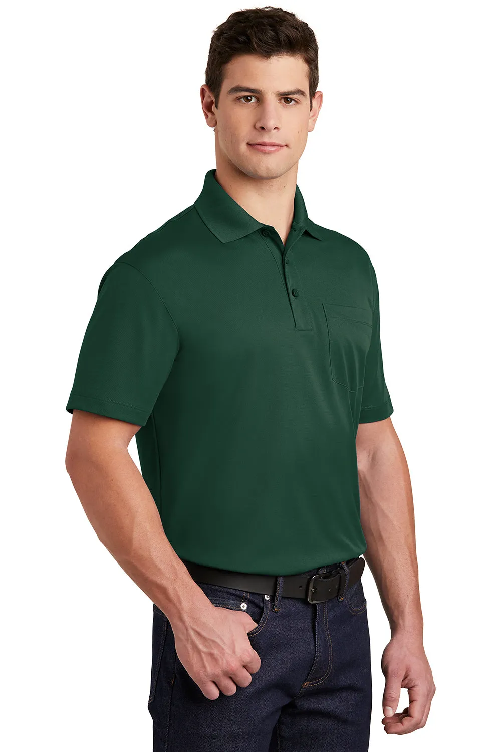 Sport-Tek Mens Sport-Wick Moisture Wicking Short Sleeve Polo Shirt w/ Pocket - Forest Green