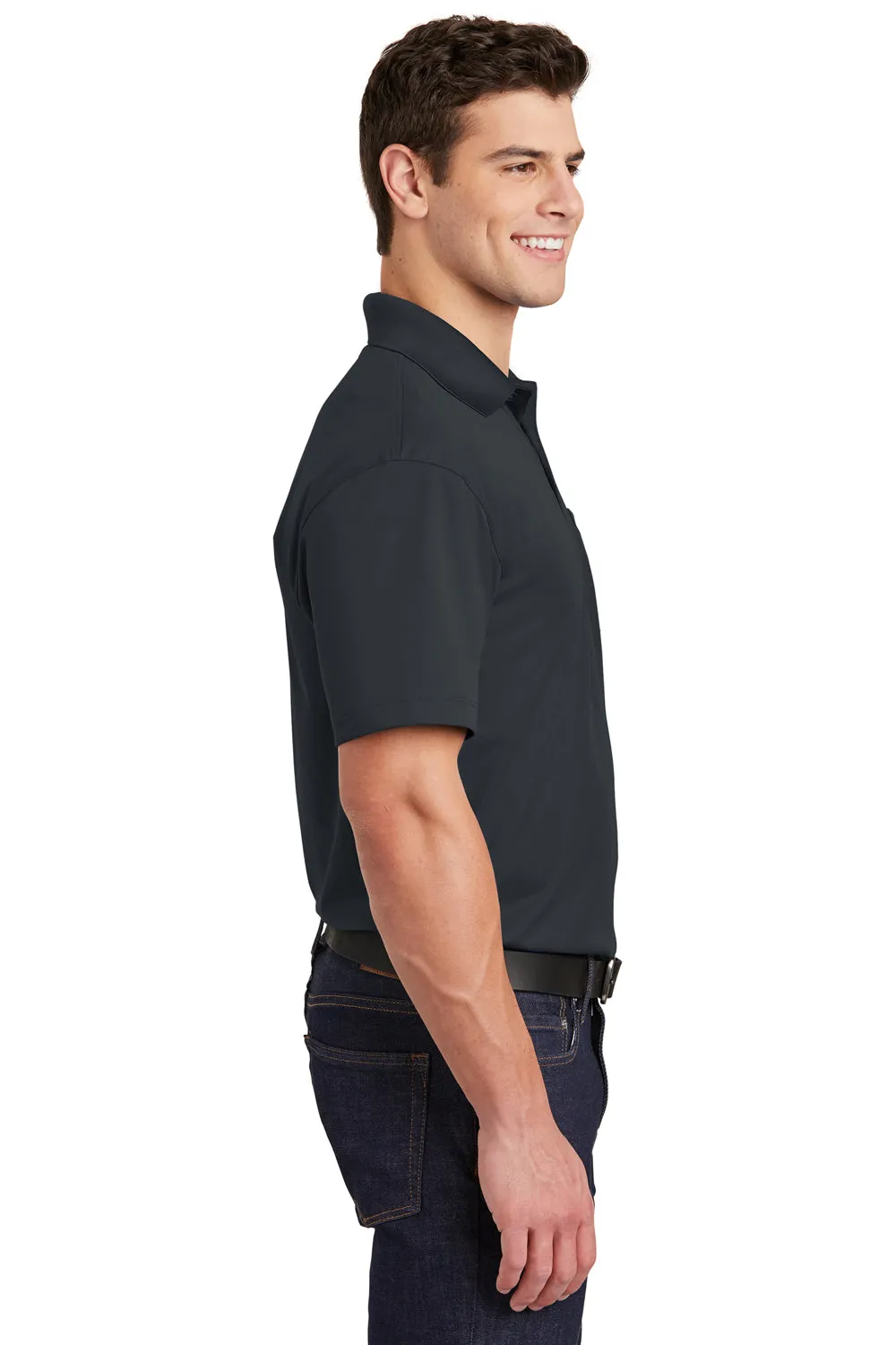 Sport-Tek Mens Sport-Wick Moisture Wicking Short Sleeve Polo Shirt w/ Pocket - Iron Grey