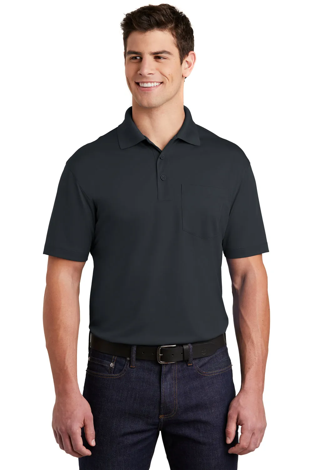 Sport-Tek Mens Sport-Wick Moisture Wicking Short Sleeve Polo Shirt w/ Pocket - Iron Grey