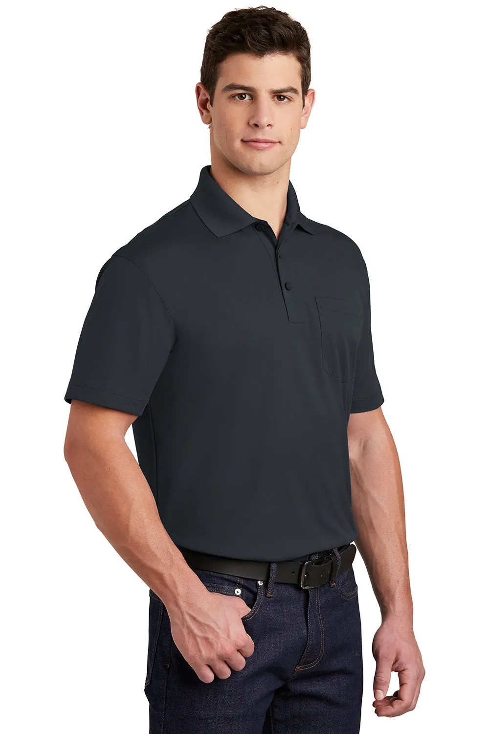 Sport-Tek Mens Sport-Wick Moisture Wicking Short Sleeve Polo Shirt w/ Pocket - Iron Grey