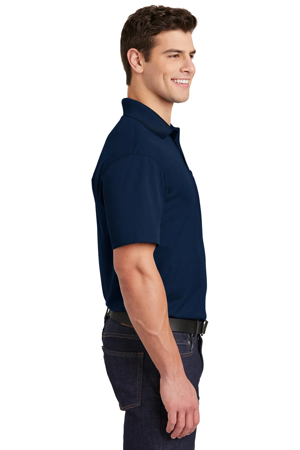 Sport-Tek Mens Sport-Wick Moisture Wicking Short Sleeve Polo Shirt w/ Pocket - True Navy Blue