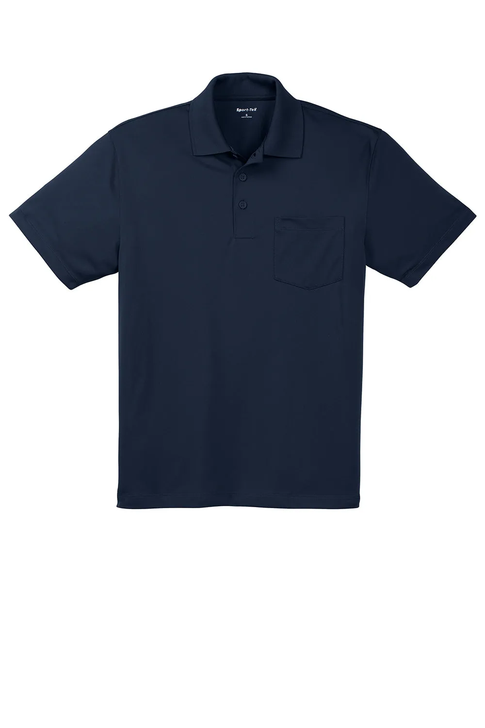 Sport-Tek Mens Sport-Wick Moisture Wicking Short Sleeve Polo Shirt w/ Pocket - True Navy Blue