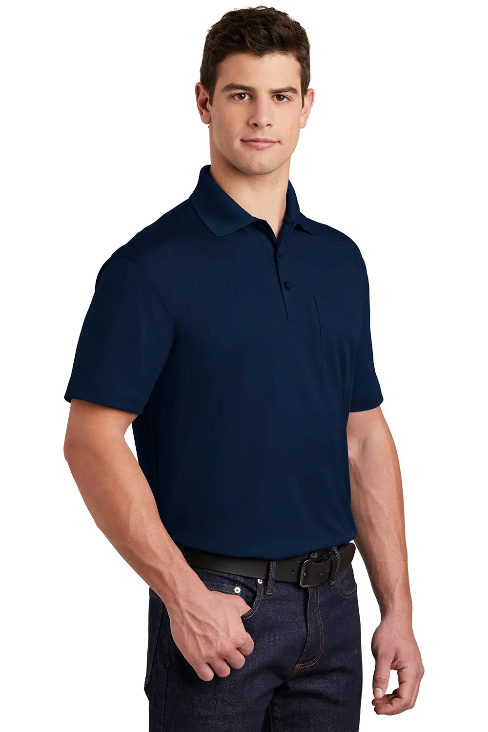 Sport-Tek Mens Sport-Wick Moisture Wicking Short Sleeve Polo Shirt w/ Pocket - True Navy Blue
