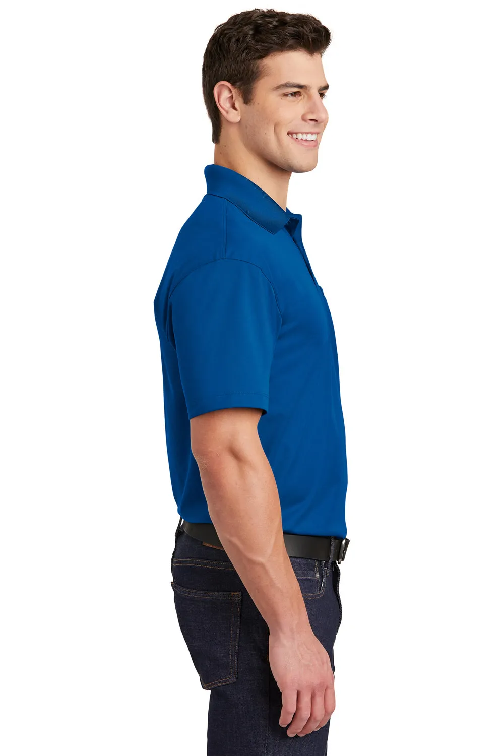 Sport-Tek Mens Sport-Wick Moisture Wicking Short Sleeve Polo Shirt w/ Pocket - True Royal Blue