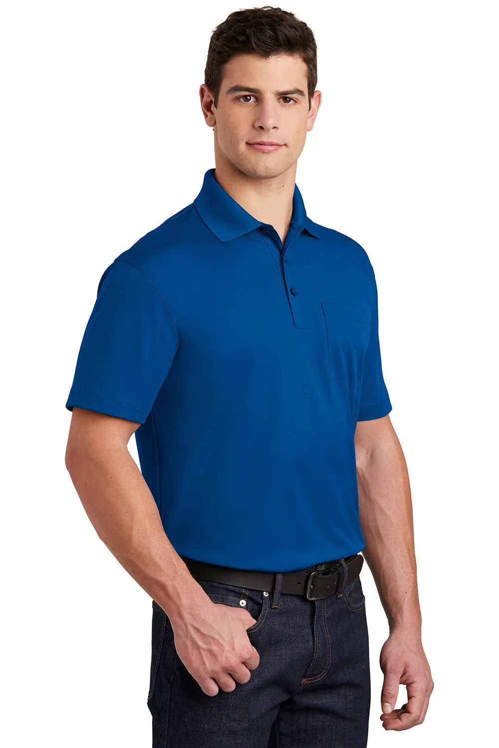 Sport-Tek Mens Sport-Wick Moisture Wicking Short Sleeve Polo Shirt w/ Pocket - True Royal Blue