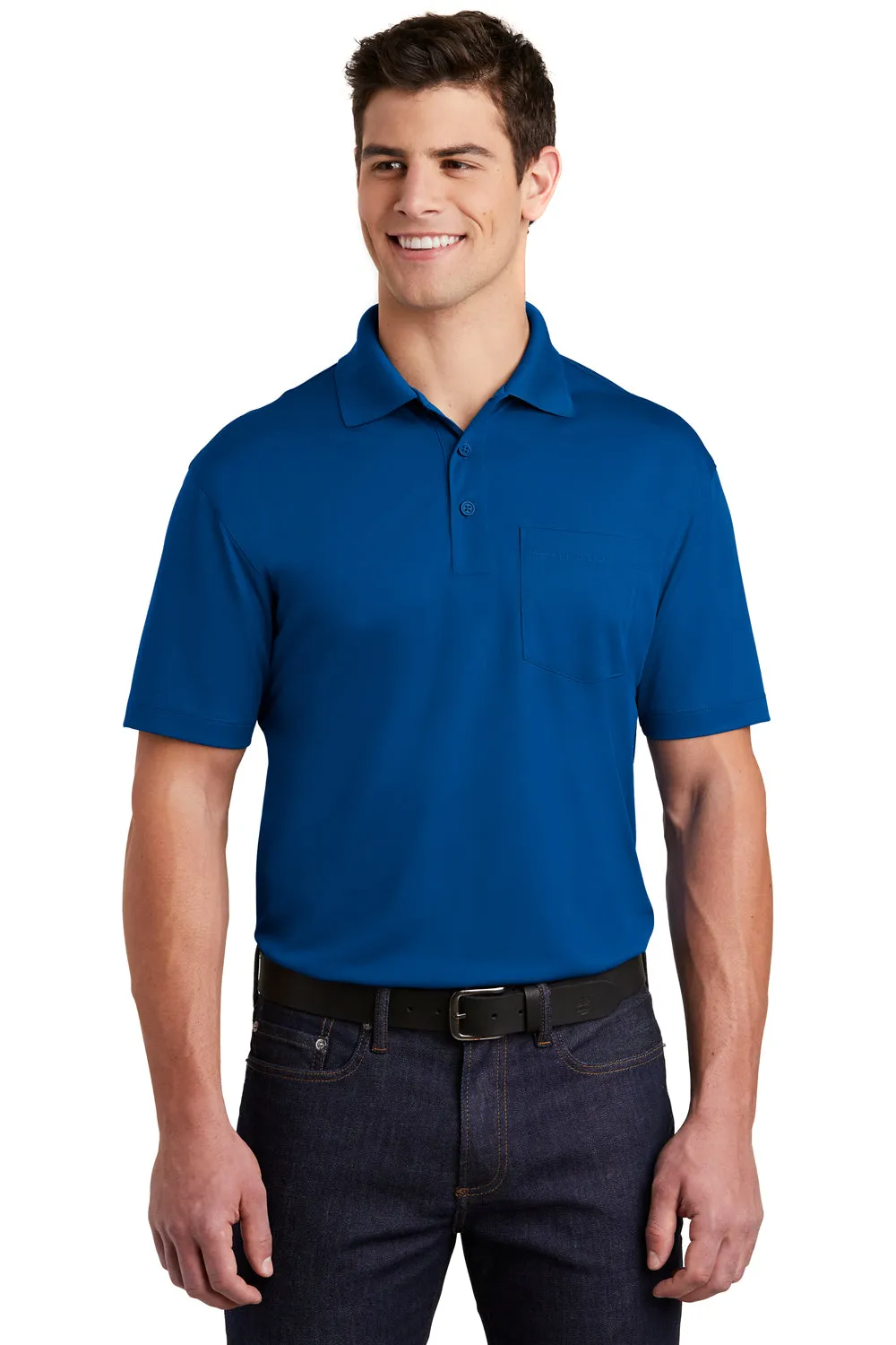 Sport-Tek Mens Sport-Wick Moisture Wicking Short Sleeve Polo Shirt w/ Pocket - True Royal Blue