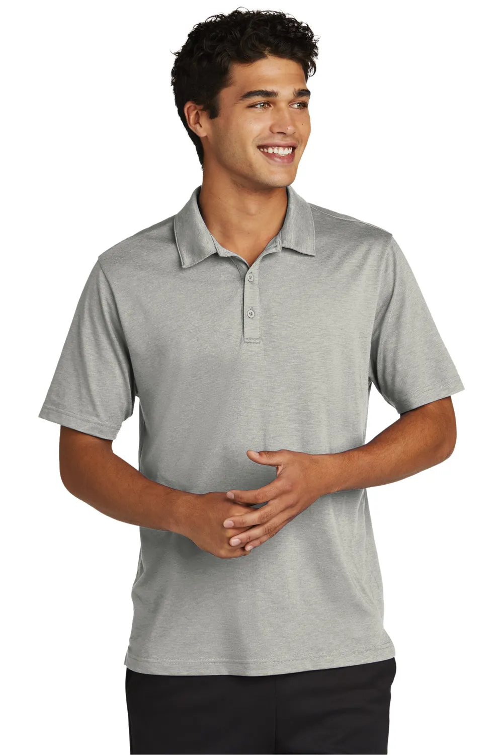 Sport-Tek Mens Strive Moisture Wicking Short Sleeve Polo Shirt - Silver Grey