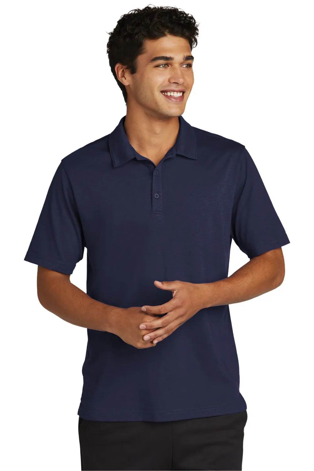 Sport-Tek Mens Strive Moisture Wicking Short Sleeve Polo Shirt - True Navy Blue