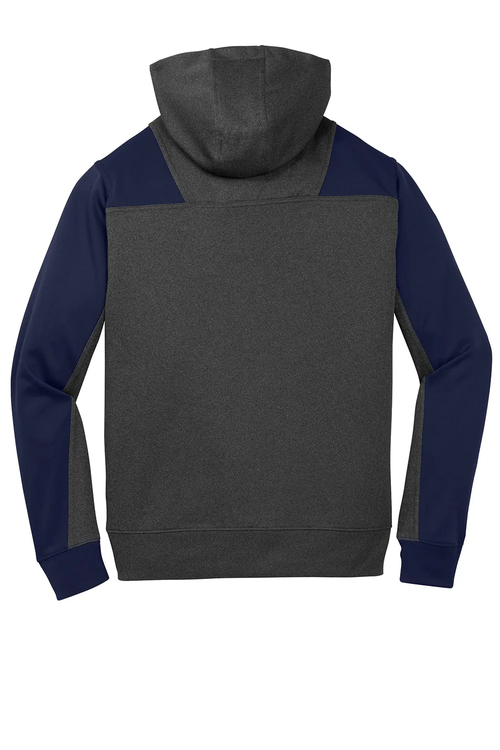 Sport-Tek Mens Tech Moisture Wicking Fleece 1/4 Zip Hooded Sweatshirt Hoodie w/ Patch Pocket - Heather Graphite Grey/True Navy Blue