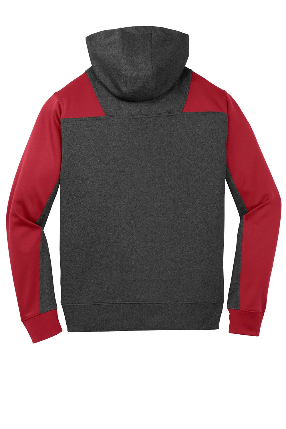 Sport-Tek Mens Tech Moisture Wicking Fleece 1/4 Zip Hooded Sweatshirt Hoodie w/ Patch Pocket - Heather Graphite Grey/True Red