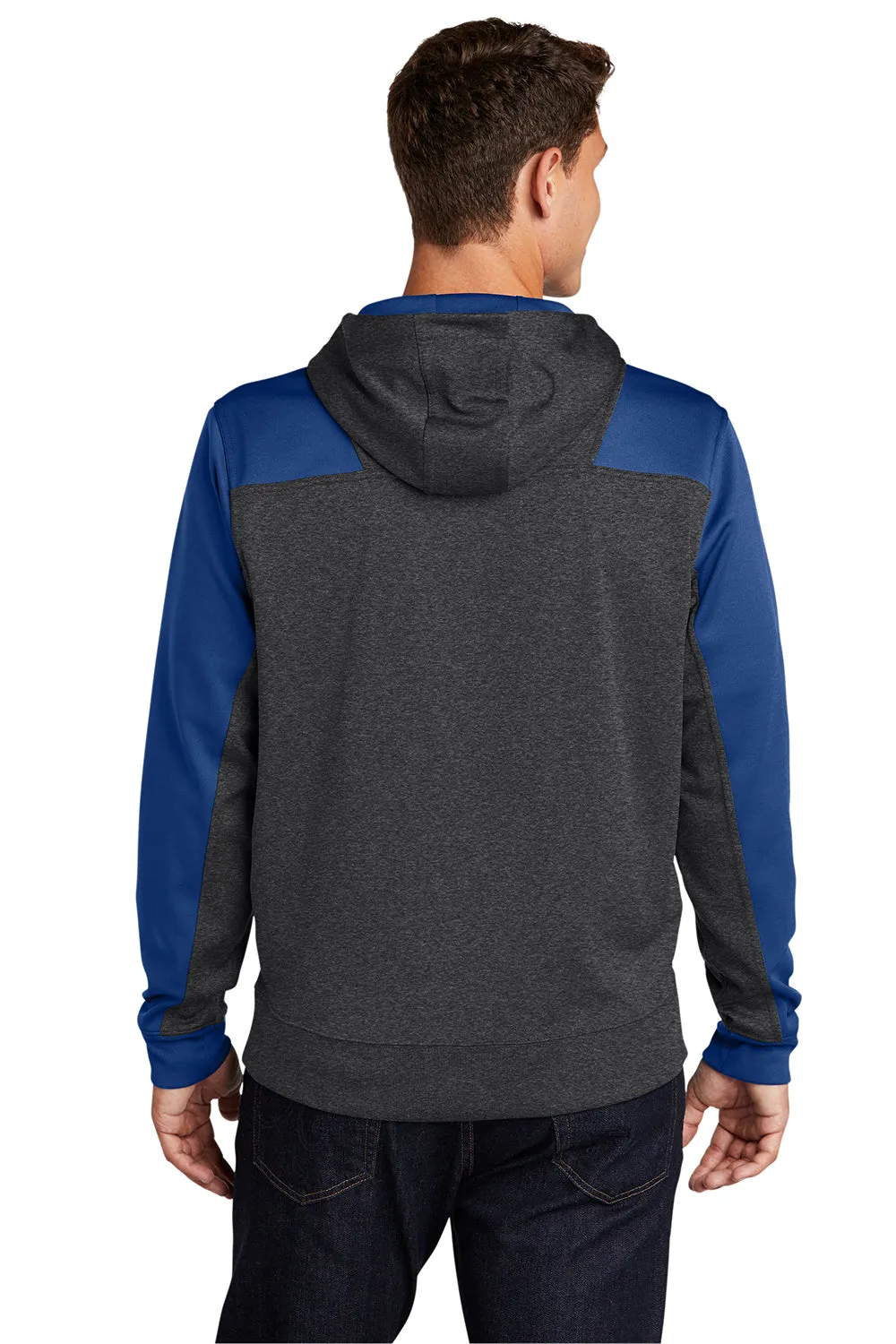 Sport-Tek Mens Tech Moisture Wicking Fleece 1/4 Zip Hooded Sweatshirt Hoodie w/ Patch Pocket - Heather Graphite Grey/True Royal Blue