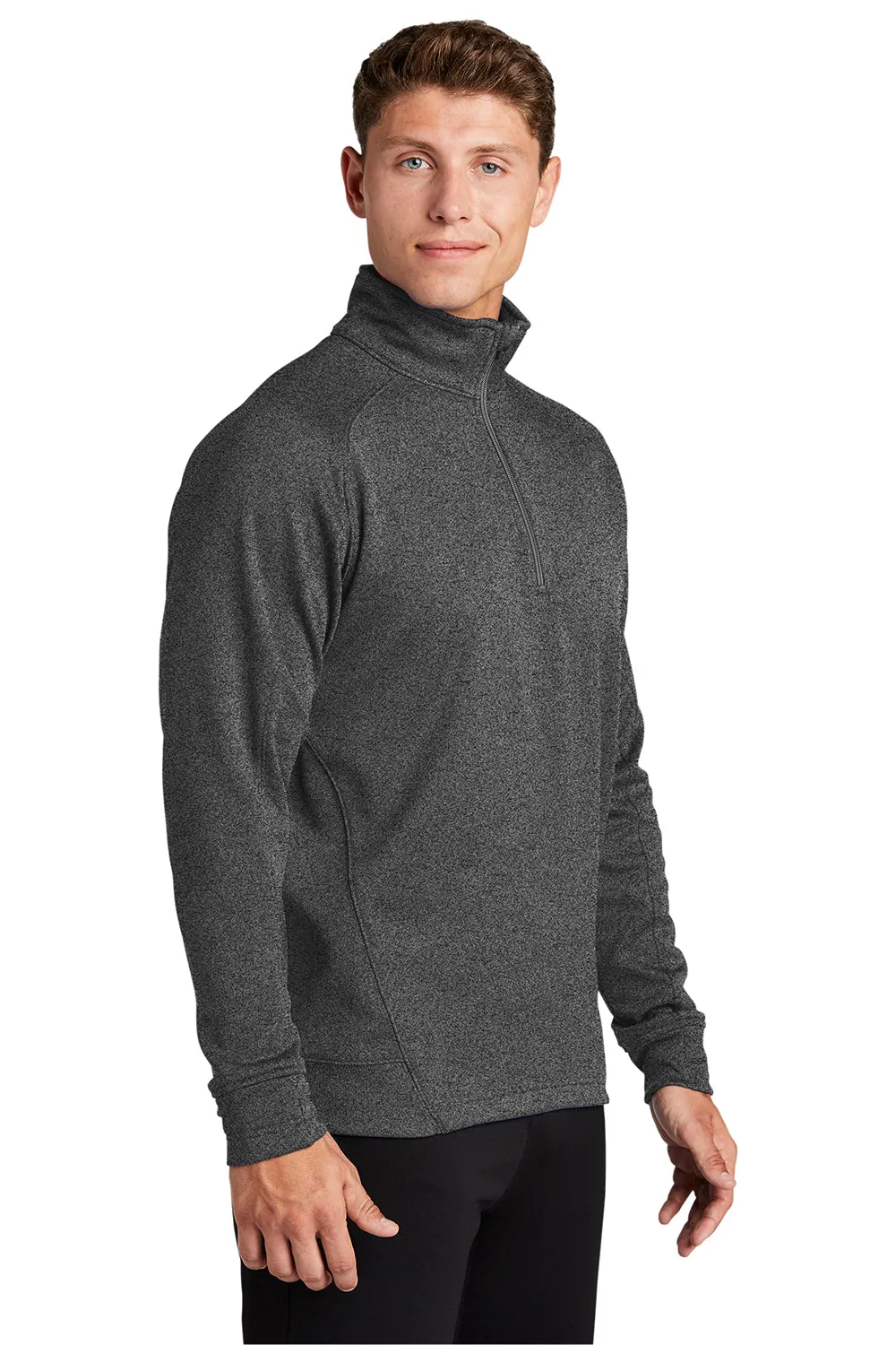 Sport-Tek Mens Tech Moisture Wicking Fleece 1/4 Zip Sweatshirt w/ Pocket - Heather Graphite Grey