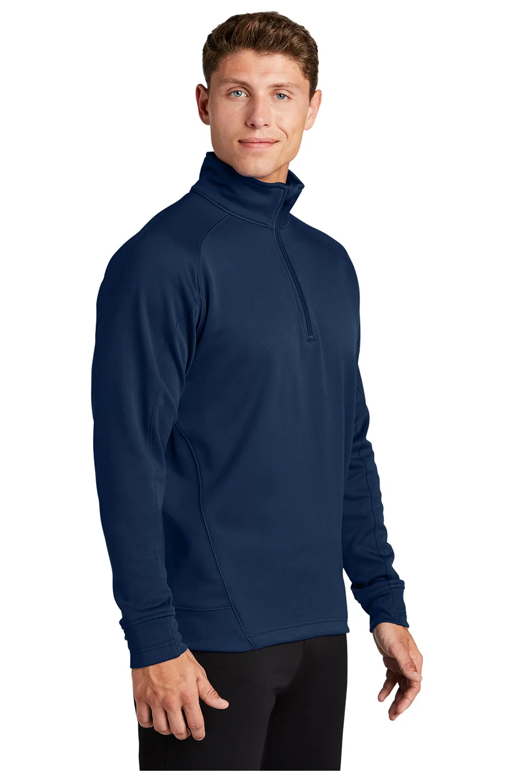 Sport-Tek Mens Tech Moisture Wicking Fleece 1/4 Zip Sweatshirt w/ Pocket - True Navy Blue