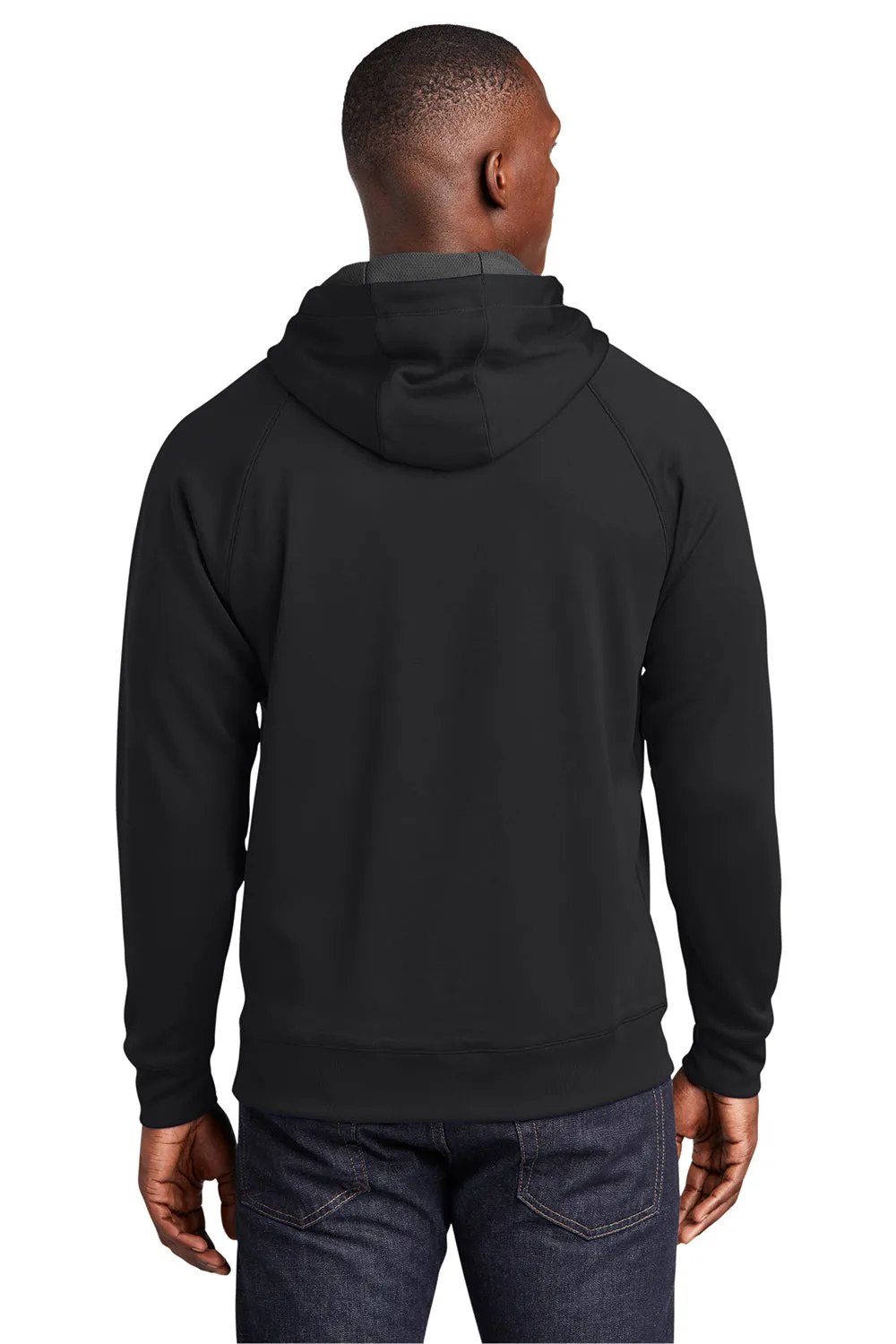 Sport-Tek Mens Tech Moisture Wicking Fleece Hooded Sweatshirt Hoodie w/ Pouch Pocket - Black