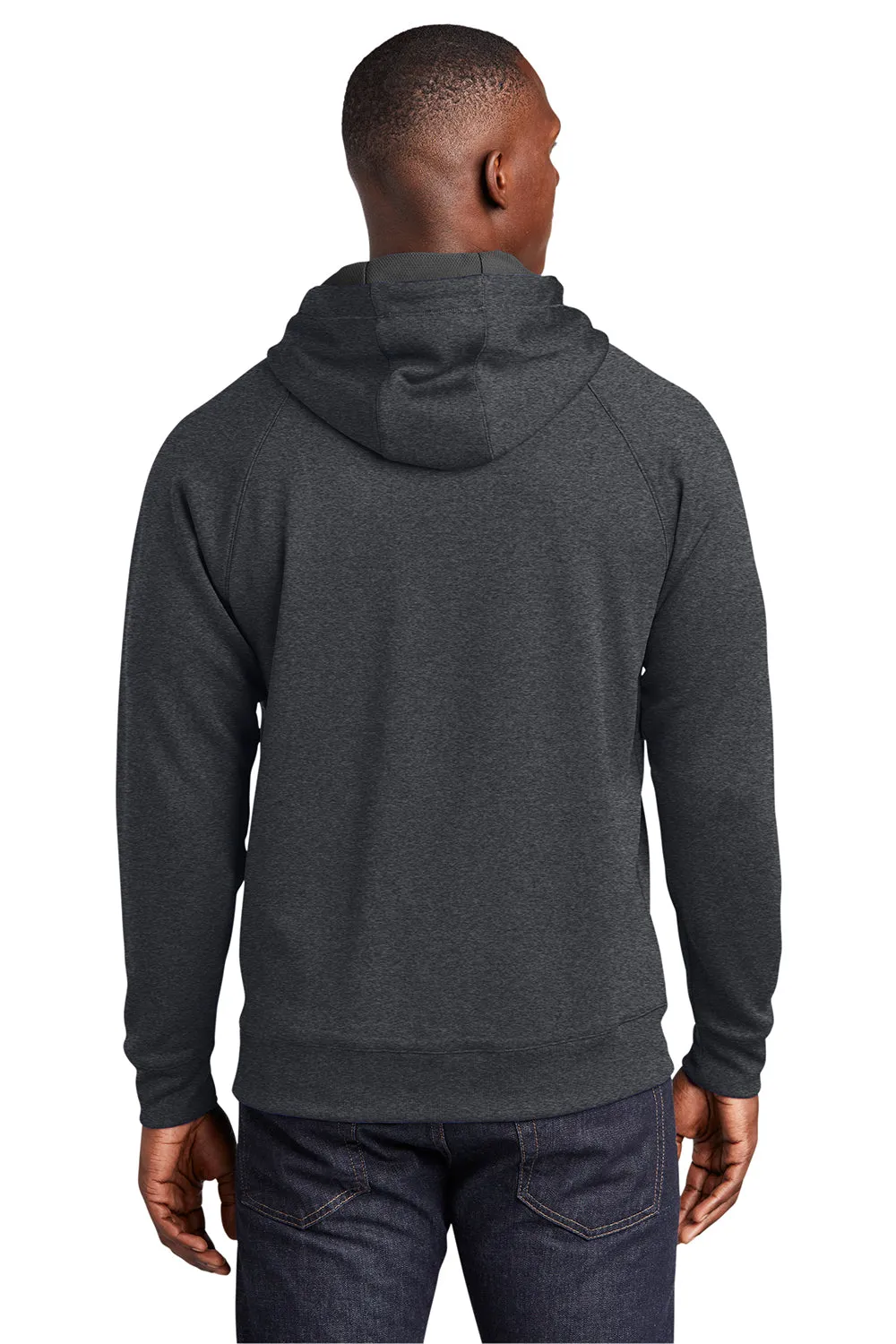 Sport-Tek Mens Tech Moisture Wicking Fleece Hooded Sweatshirt Hoodie w/ Pouch Pocket - Heather Graphite Grey