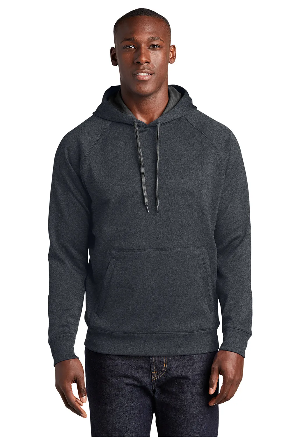 Sport-Tek Mens Tech Moisture Wicking Fleece Hooded Sweatshirt Hoodie w/ Pouch Pocket - Heather Graphite Grey