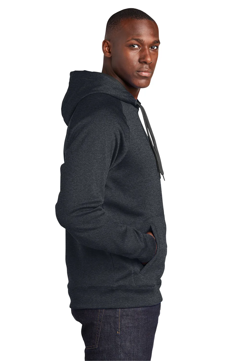Sport-Tek Mens Tech Moisture Wicking Fleece Hooded Sweatshirt Hoodie w/ Pouch Pocket - Heather Graphite Grey