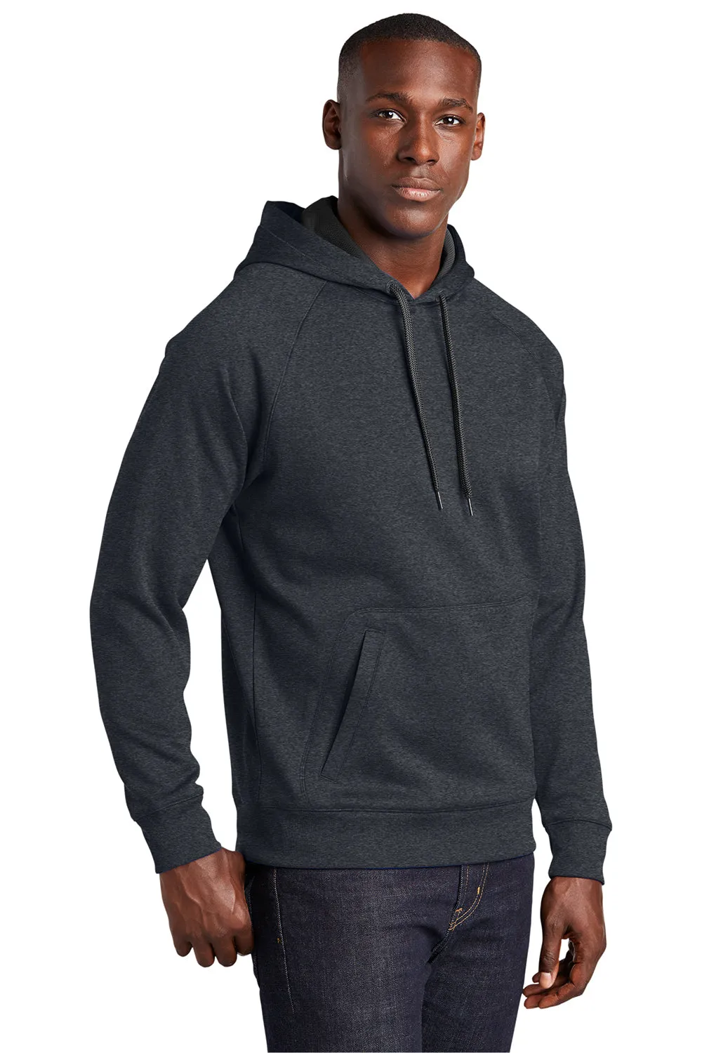 Sport-Tek Mens Tech Moisture Wicking Fleece Hooded Sweatshirt Hoodie w/ Pouch Pocket - Heather Graphite Grey