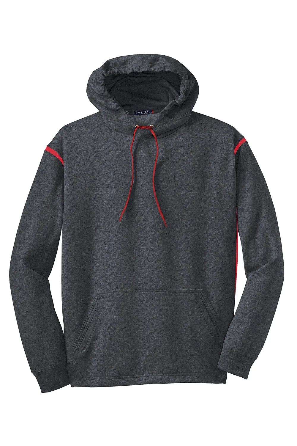 Sport-Tek Mens Tech Moisture Wicking Fleece Hooded Sweatshirt Hoodie w/ Pouch Pocket - Heather Graphite Grey/True Red