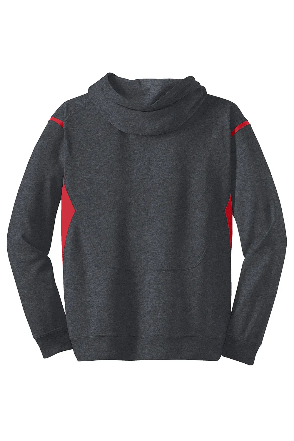 Sport-Tek Mens Tech Moisture Wicking Fleece Hooded Sweatshirt Hoodie w/ Pouch Pocket - Heather Graphite Grey/True Red