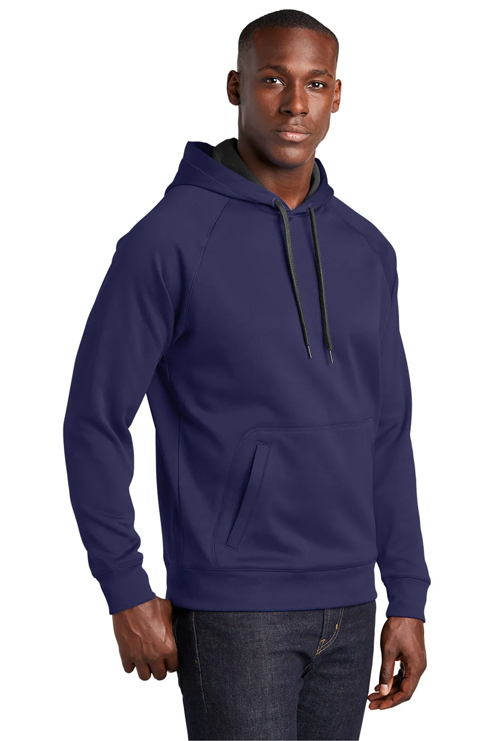Sport-Tek Mens Tech Moisture Wicking Fleece Hooded Sweatshirt Hoodie w/ Pouch Pocket - True Navy Blue
