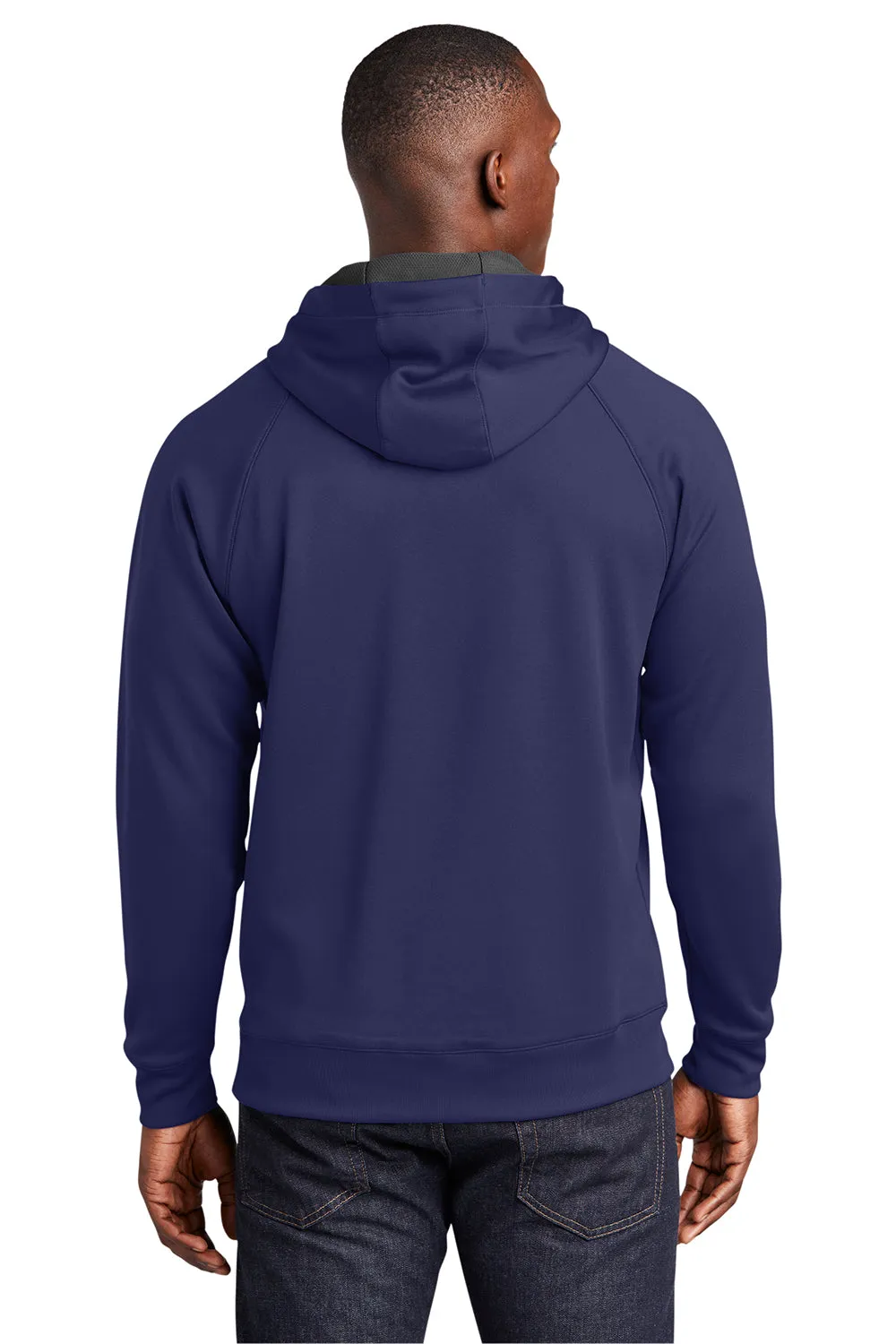Sport-Tek Mens Tech Moisture Wicking Fleece Hooded Sweatshirt Hoodie w/ Pouch Pocket - True Navy Blue