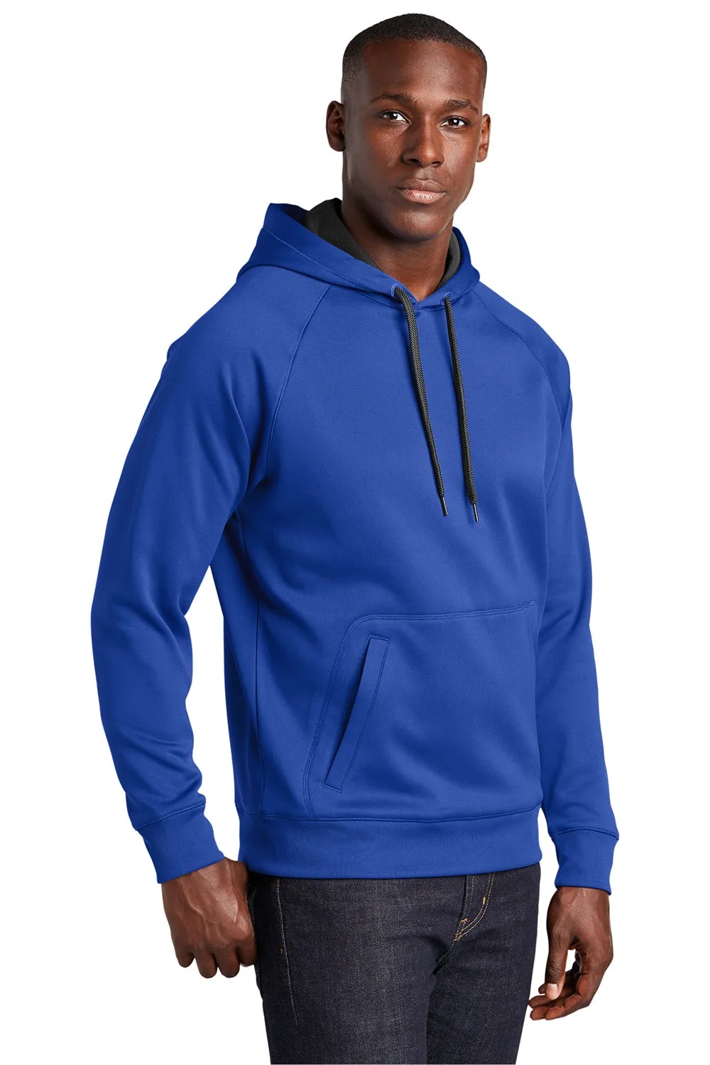 Sport-Tek Mens Tech Moisture Wicking Fleece Hooded Sweatshirt Hoodie w/ Pouch Pocket - True Royal Blue