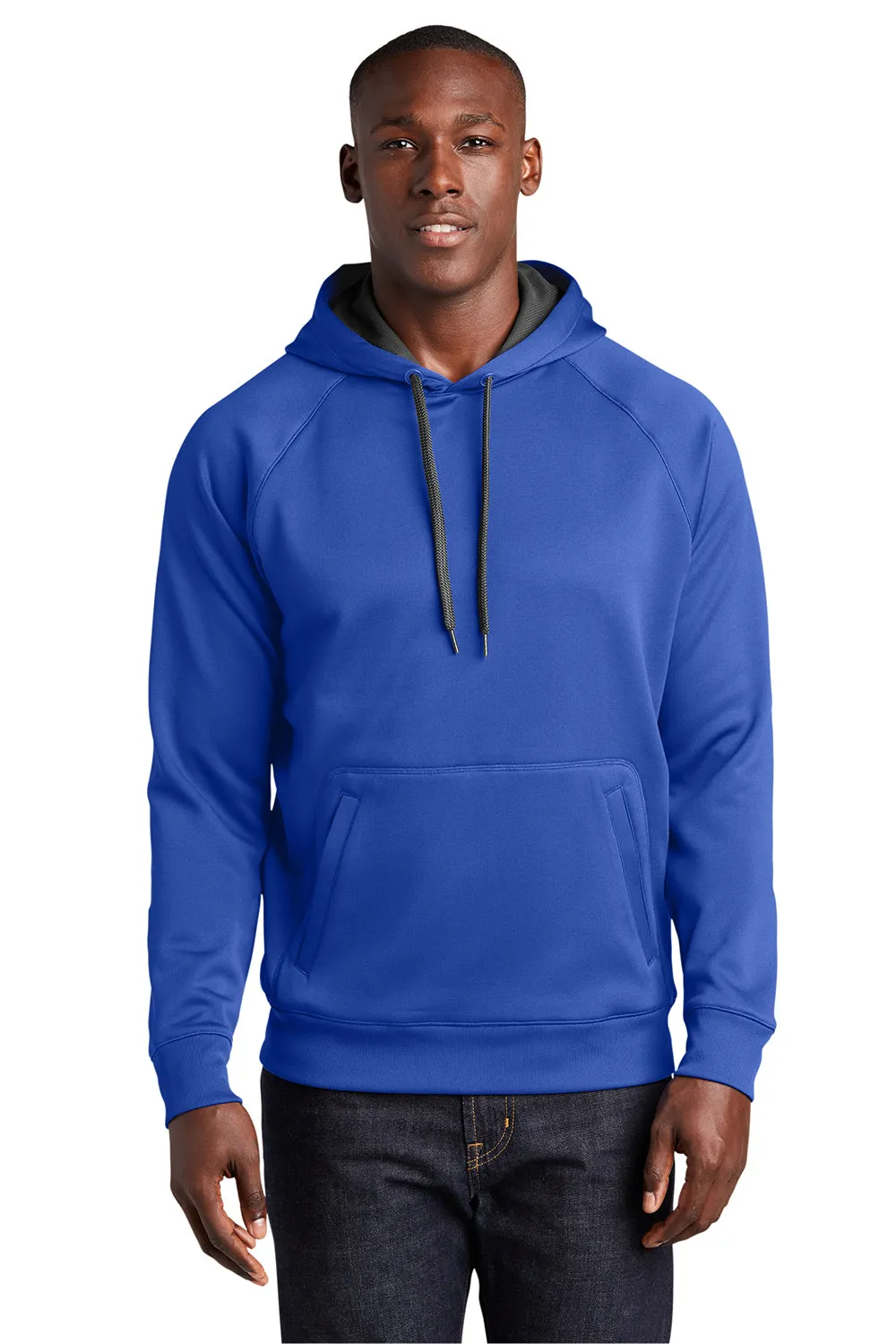 Sport-Tek Mens Tech Moisture Wicking Fleece Hooded Sweatshirt Hoodie w/ Pouch Pocket - True Royal Blue