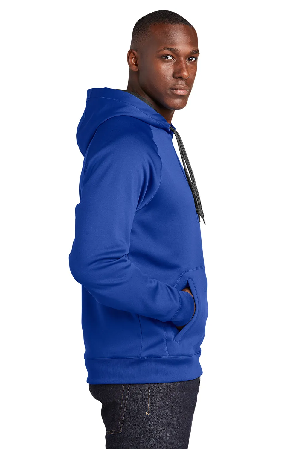 Sport-Tek Mens Tech Moisture Wicking Fleece Hooded Sweatshirt Hoodie w/ Pouch Pocket - True Royal Blue