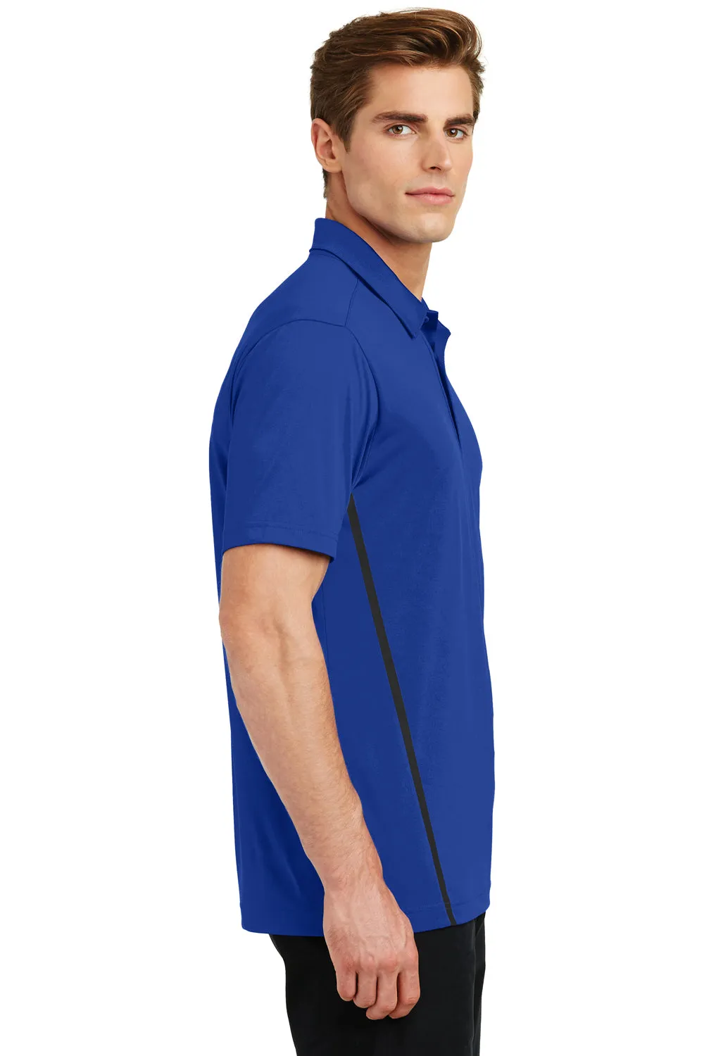 Sport-Tek Mens Tough Moisture Wicking Short Sleeve Polo Shirt - True Royal Blue/Black - Closeout
