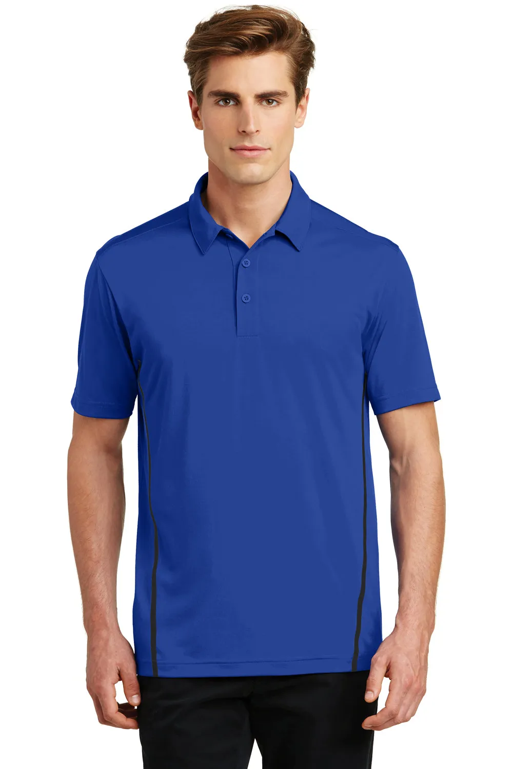 Sport-Tek Mens Tough Moisture Wicking Short Sleeve Polo Shirt - True Royal Blue/Black - Closeout