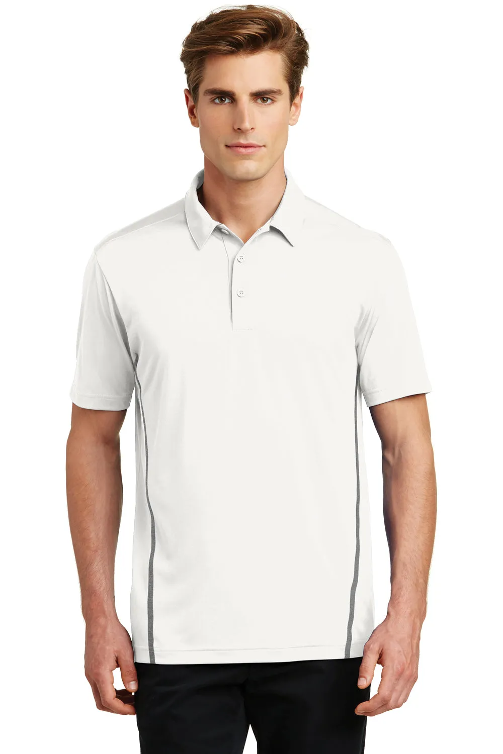 Sport-Tek Mens Tough Moisture Wicking Short Sleeve Polo Shirt - White/Heather Grey - Closeout