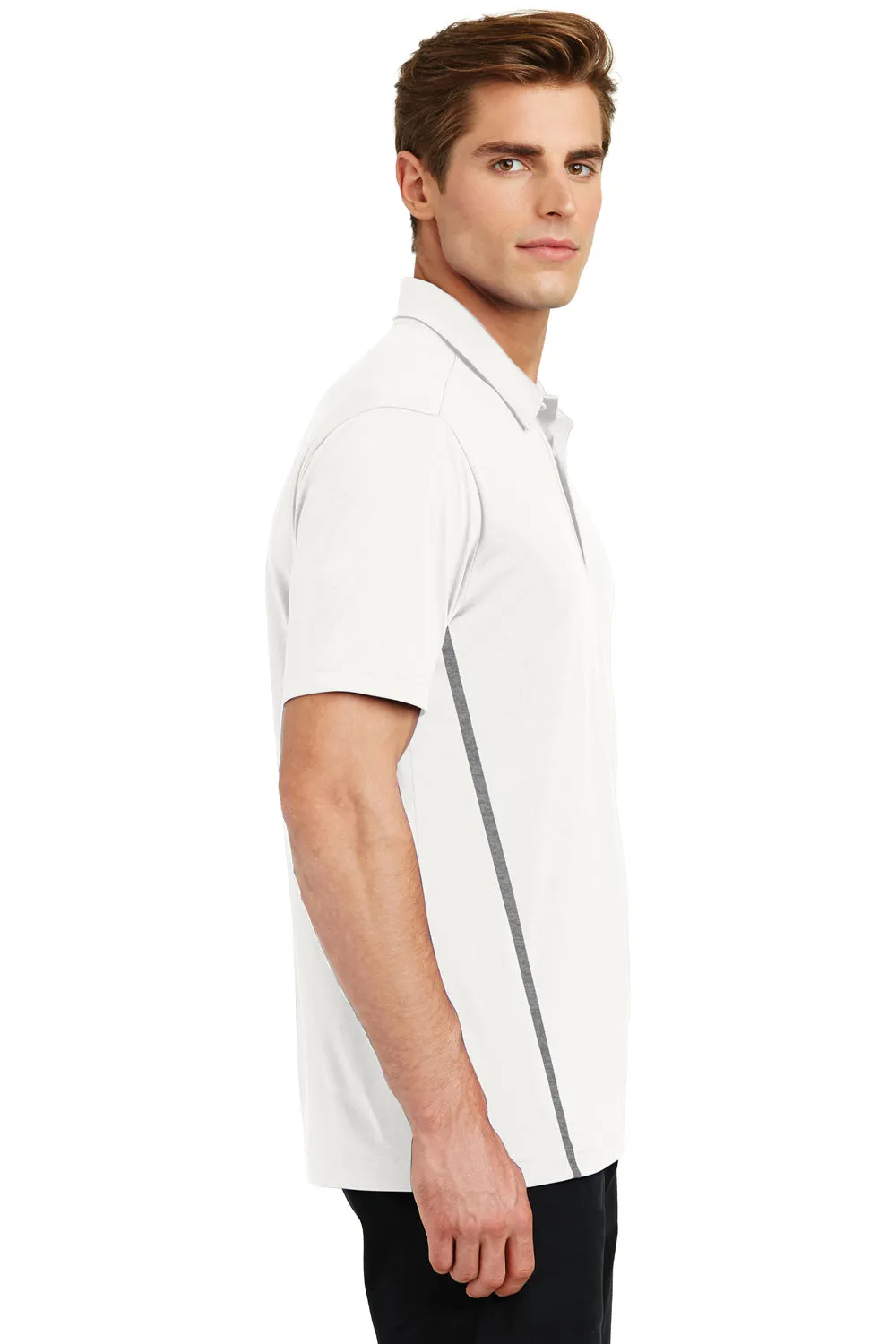 Sport-Tek Mens Tough Moisture Wicking Short Sleeve Polo Shirt - White/Heather Grey - Closeout
