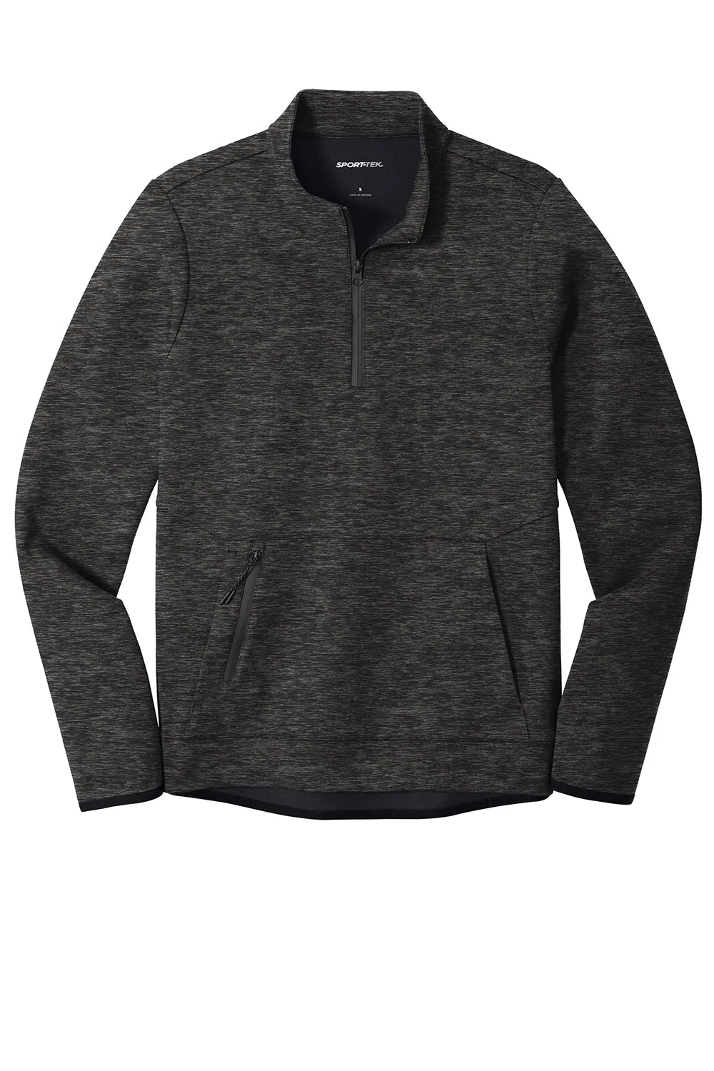 Sport-Tek Mens Triumph Fleece 1/4 Zip Sweatshirt w/ Pouch Pocket - Heather Black