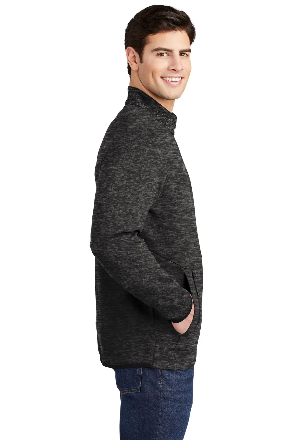 Sport-Tek Mens Triumph Fleece 1/4 Zip Sweatshirt w/ Pouch Pocket - Heather Black