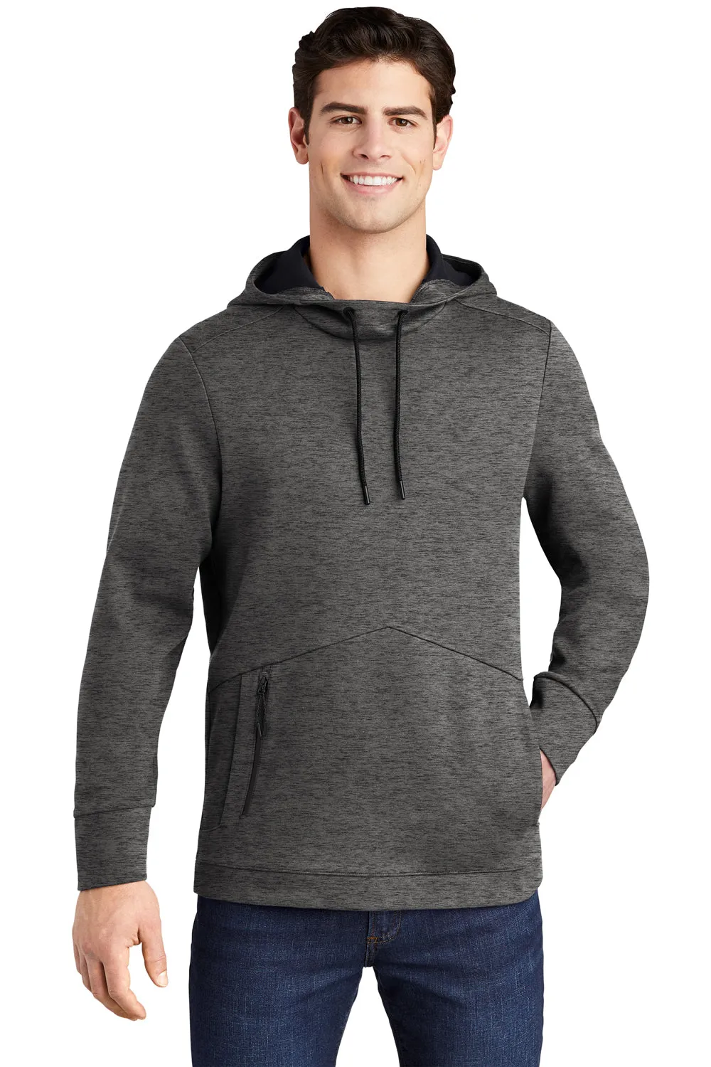 Sport-Tek Mens Triumph Fleece Hooded Sweatshirt Hoodie w/ Pouch Pocket - Heather Dark Grey